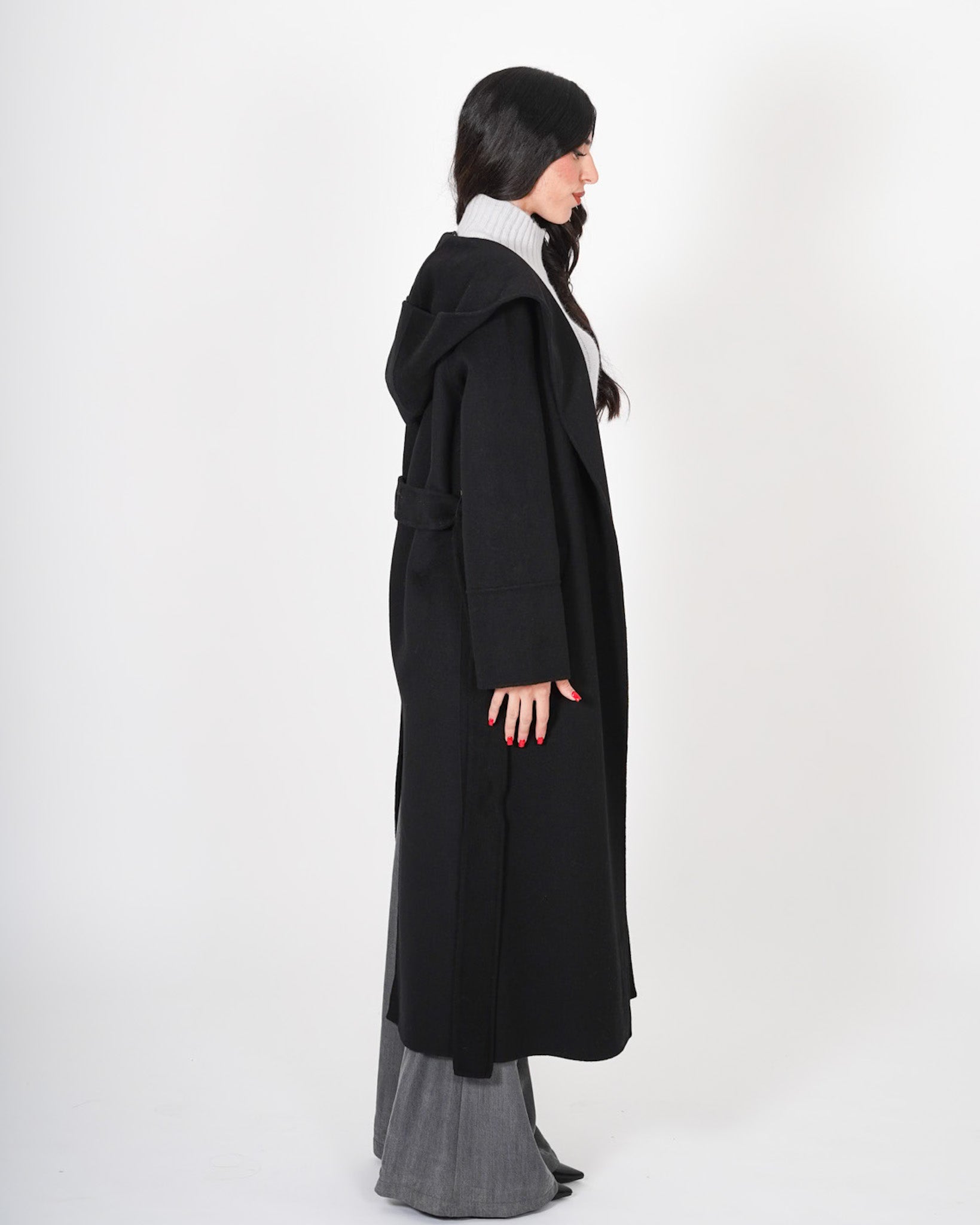 Cappotto lungo con cappuccio e cintura removibile in tessuto double di lana - Bertolucci Uncategorized - Hope Abbigliamento e Accessori Donna Online