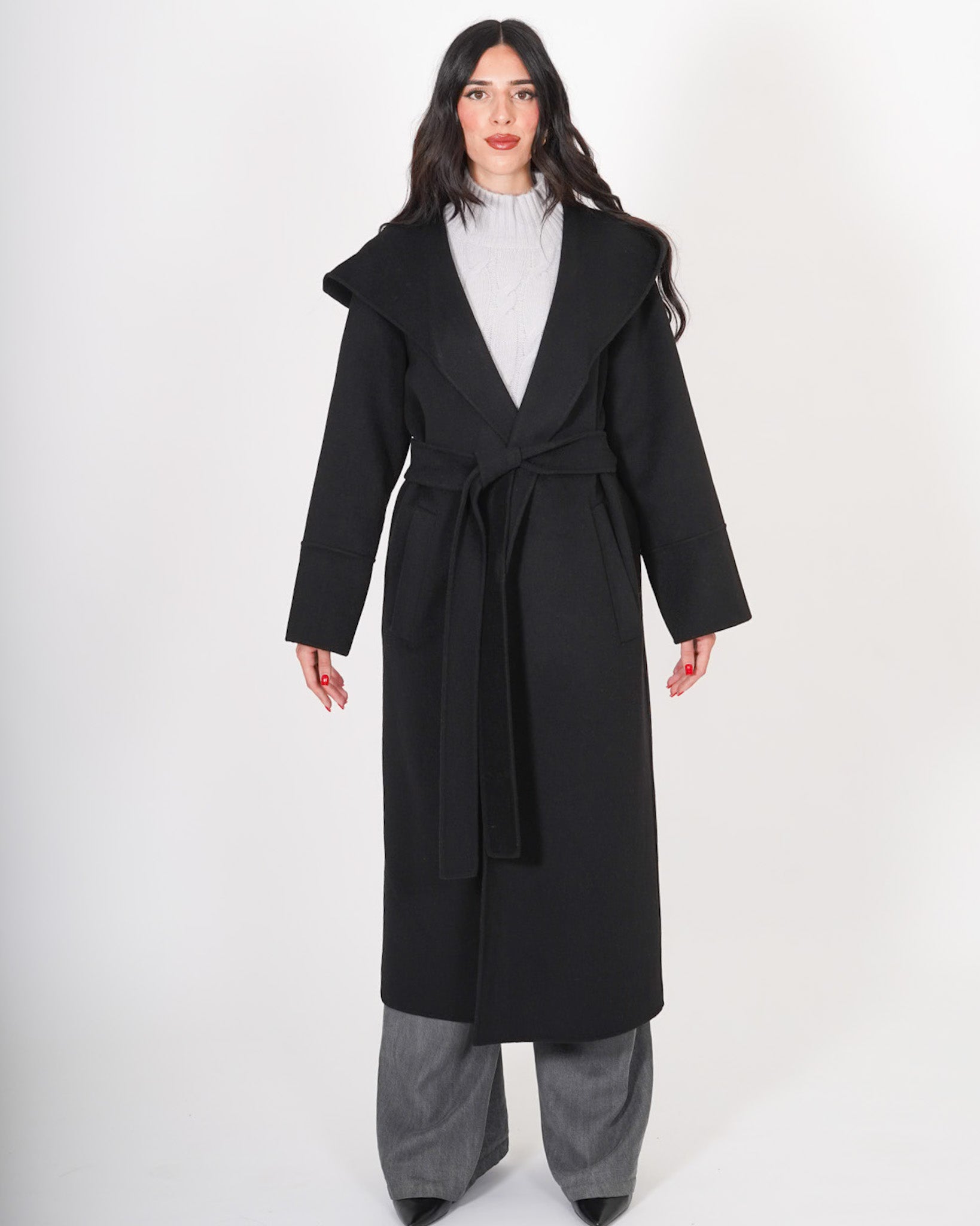 Cappotto lungo con cappuccio e cintura removibile in tessuto double di lana - Bertolucci Uncategorized - Hope Abbigliamento e Accessori Donna Online