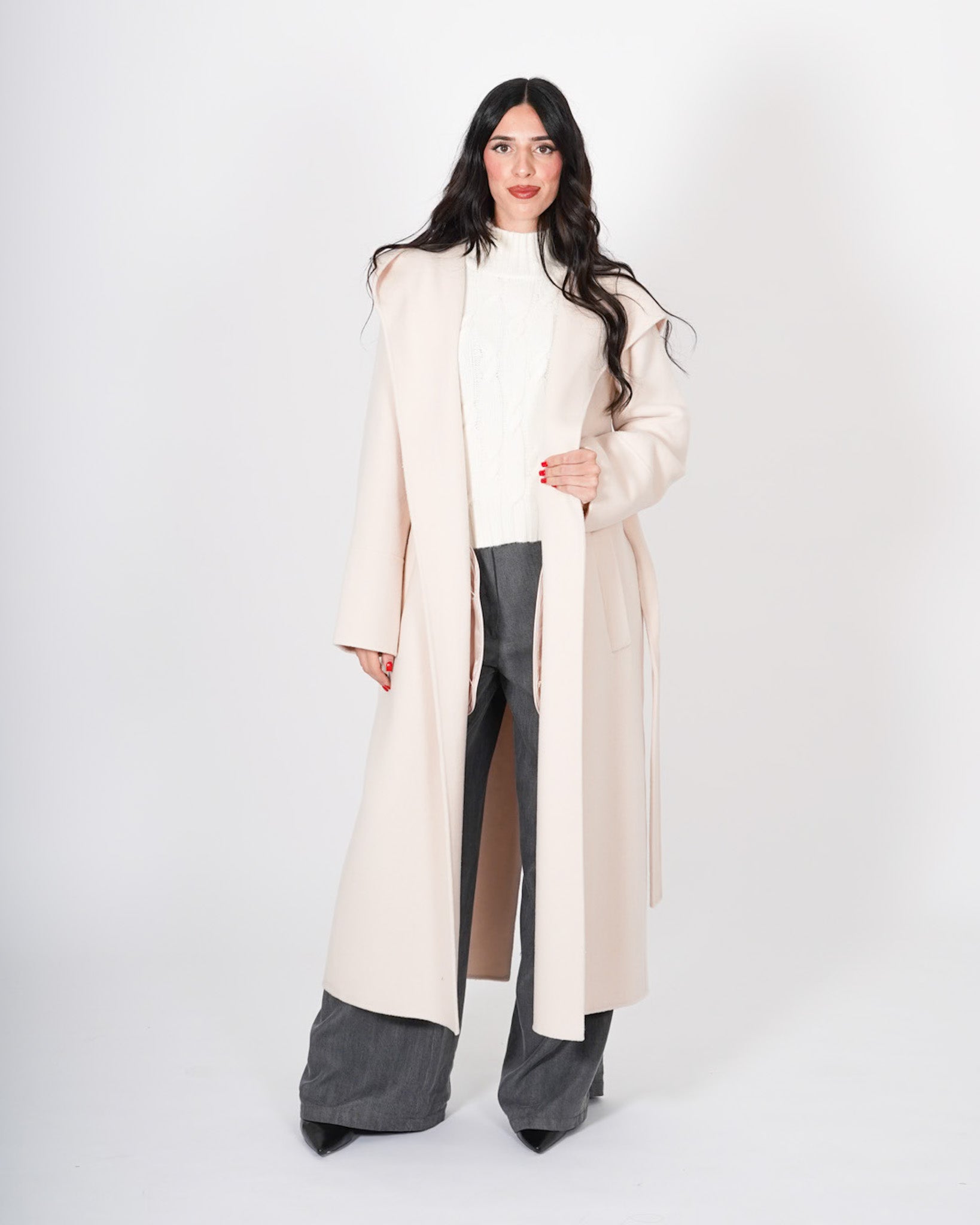 Cappotto lungo con cappuccio e cintura removibile in tessuto double di lana - Bertolucci Uncategorized - Hope Abbigliamento e Accessori Donna Online