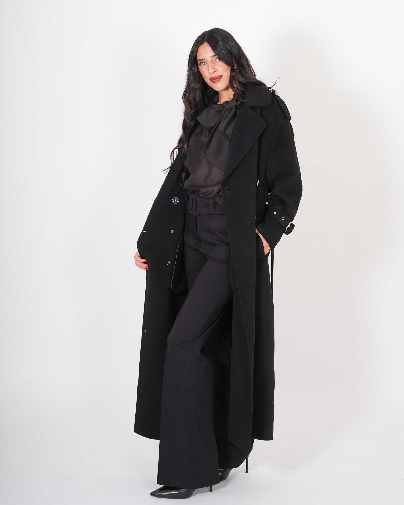 Trench Lungo con cinturino sui polsini in tessuto double di lana - Sakamoto Uncategorized - Hope Abbigliamento e Accessori Donna Online