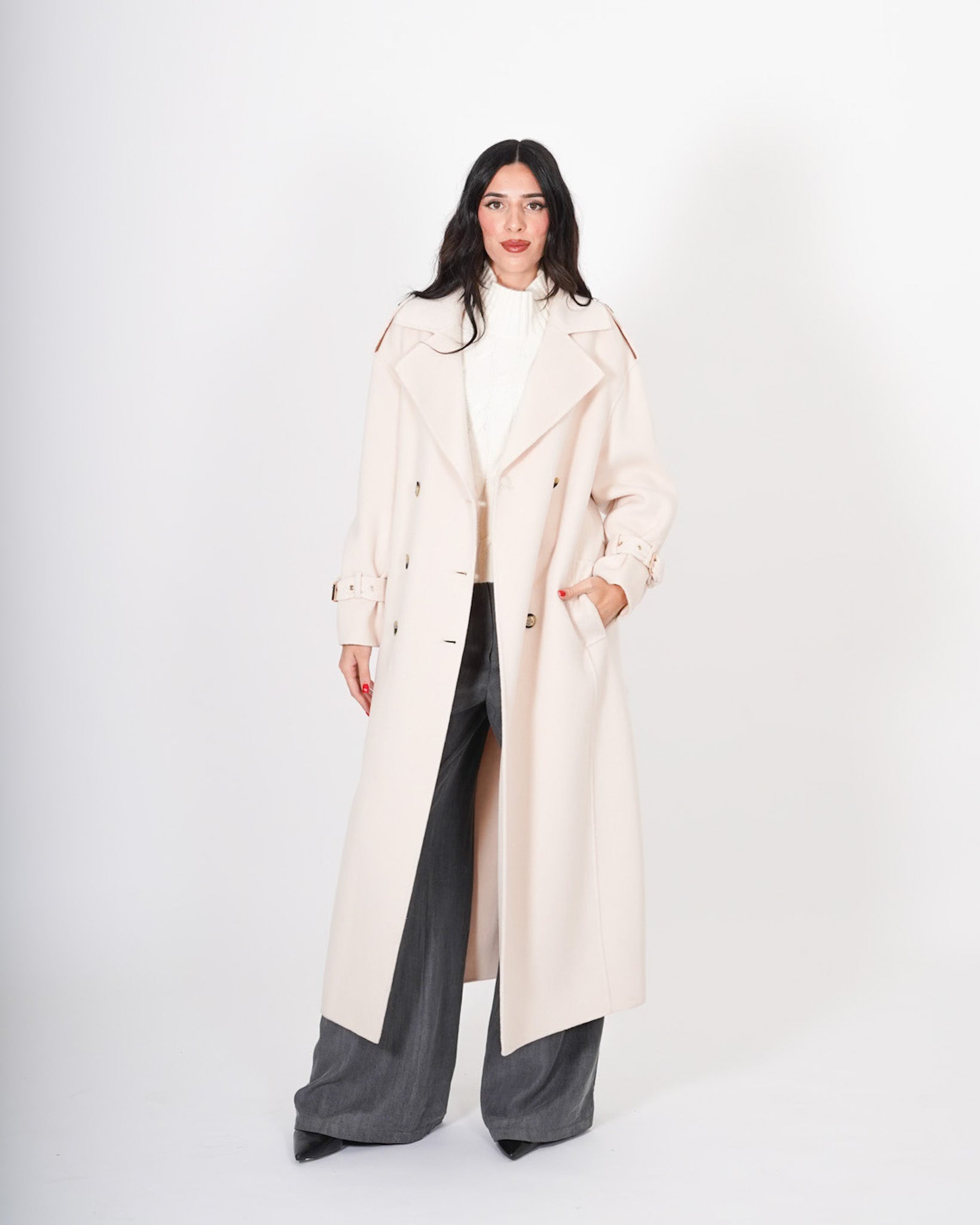 Trench Lungo con cinturino sui polsini in tessuto double di lana - Sakamoto Uncategorized - Hope Abbigliamento e Accessori Donna Online