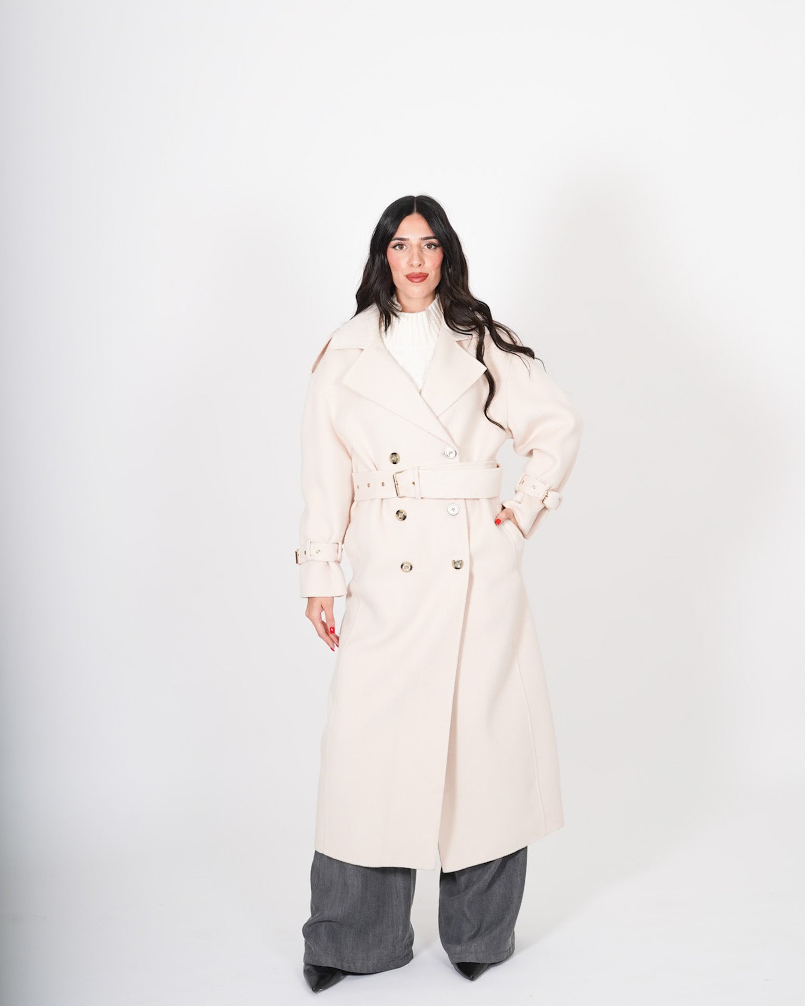 Trench Lungo con cinturino sui polsini in tessuto double di lana - Sakamoto Uncategorized - Hope Abbigliamento e Accessori Donna Online