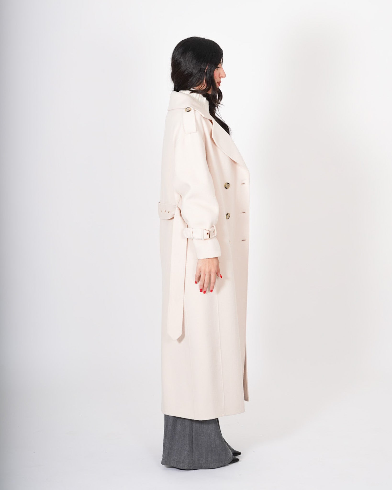 Trench Lungo con cinturino sui polsini in tessuto double di lana - Sakamoto Uncategorized - Hope Abbigliamento e Accessori Donna Online