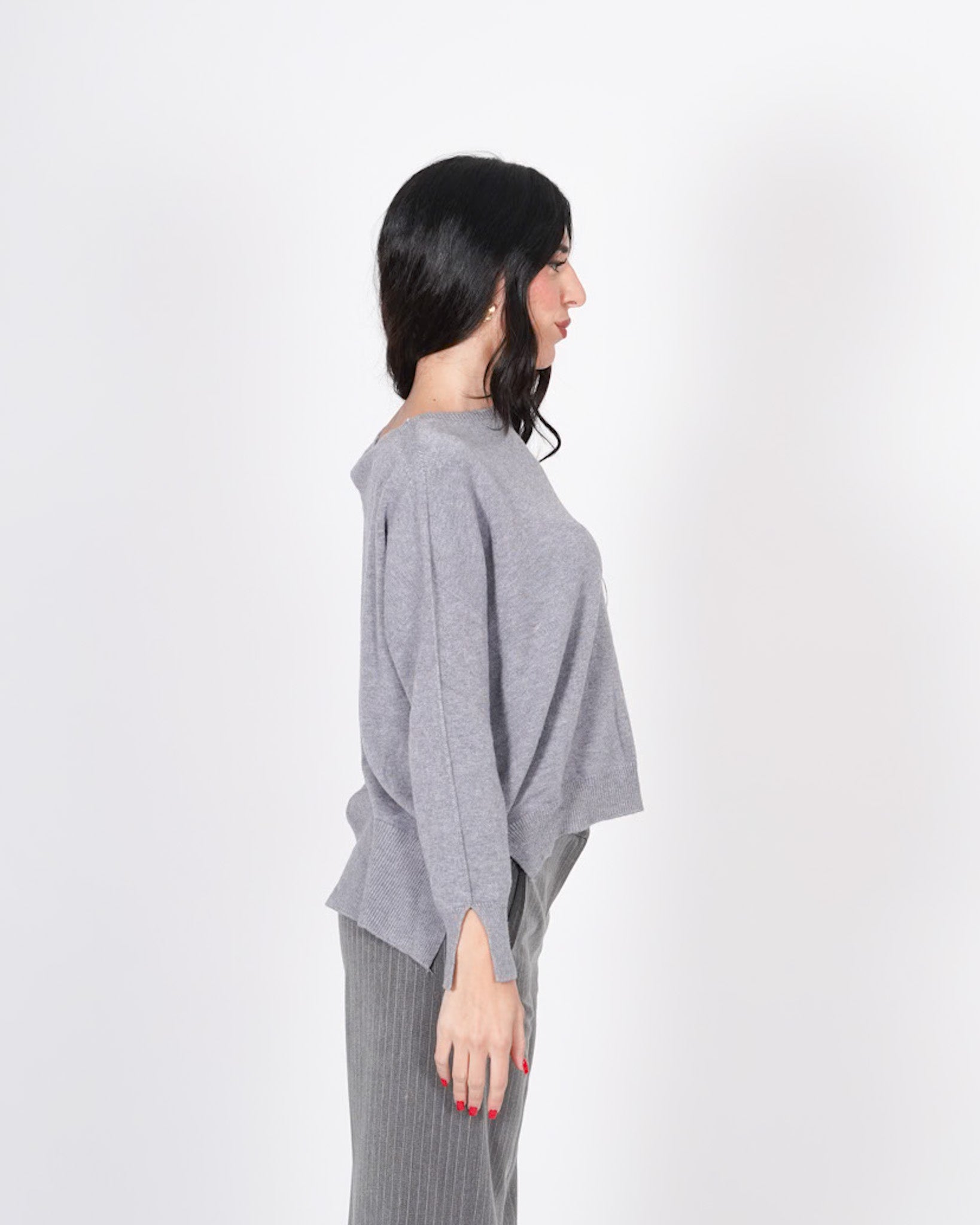 Maglia girocollo con tasche frontale e spacchetti laterali - Silicio Uncategorized - Hope Abbigliamento e Accessori Donna Online