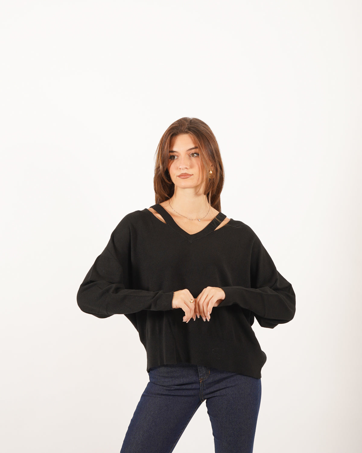 Maglia scollo a v con cut out frontale in tricot - Grafite Uncategorized - Hope Abbigliamento e Accessori Donna Online