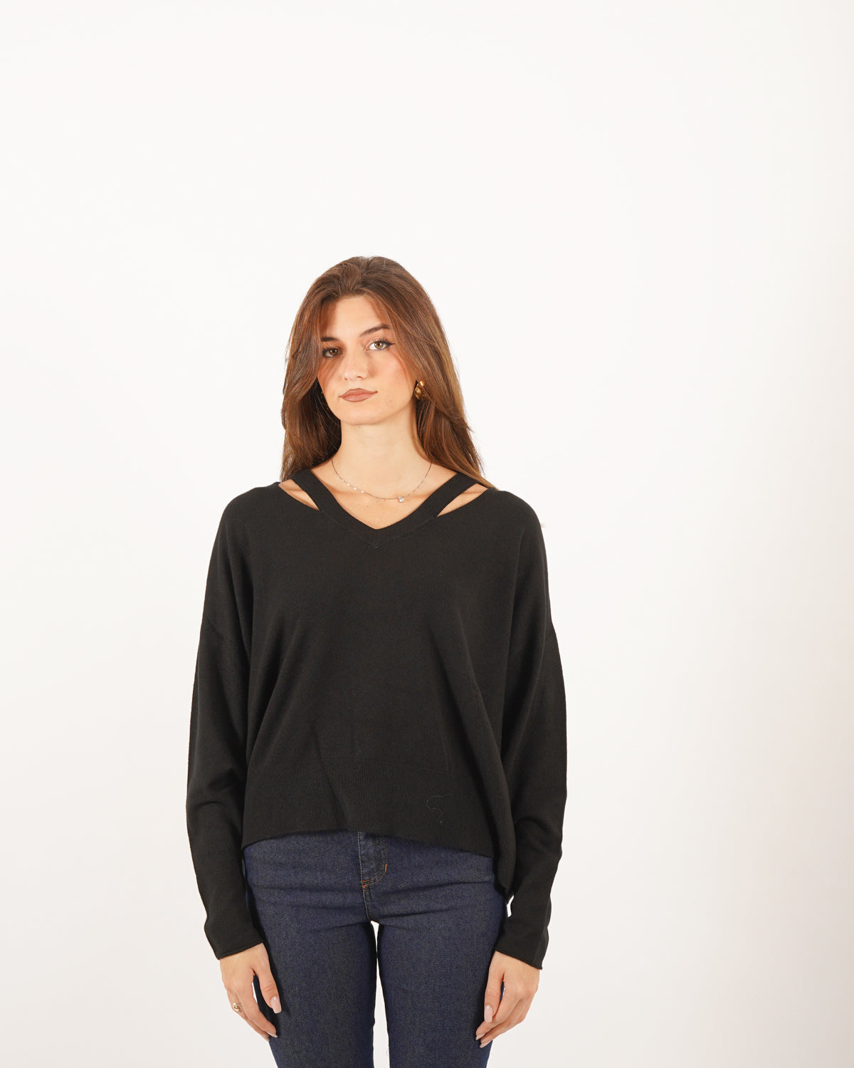 Maglia scollo a v con cut out frontale in tricot - Grafite Uncategorized - Hope Abbigliamento e Accessori Donna Online