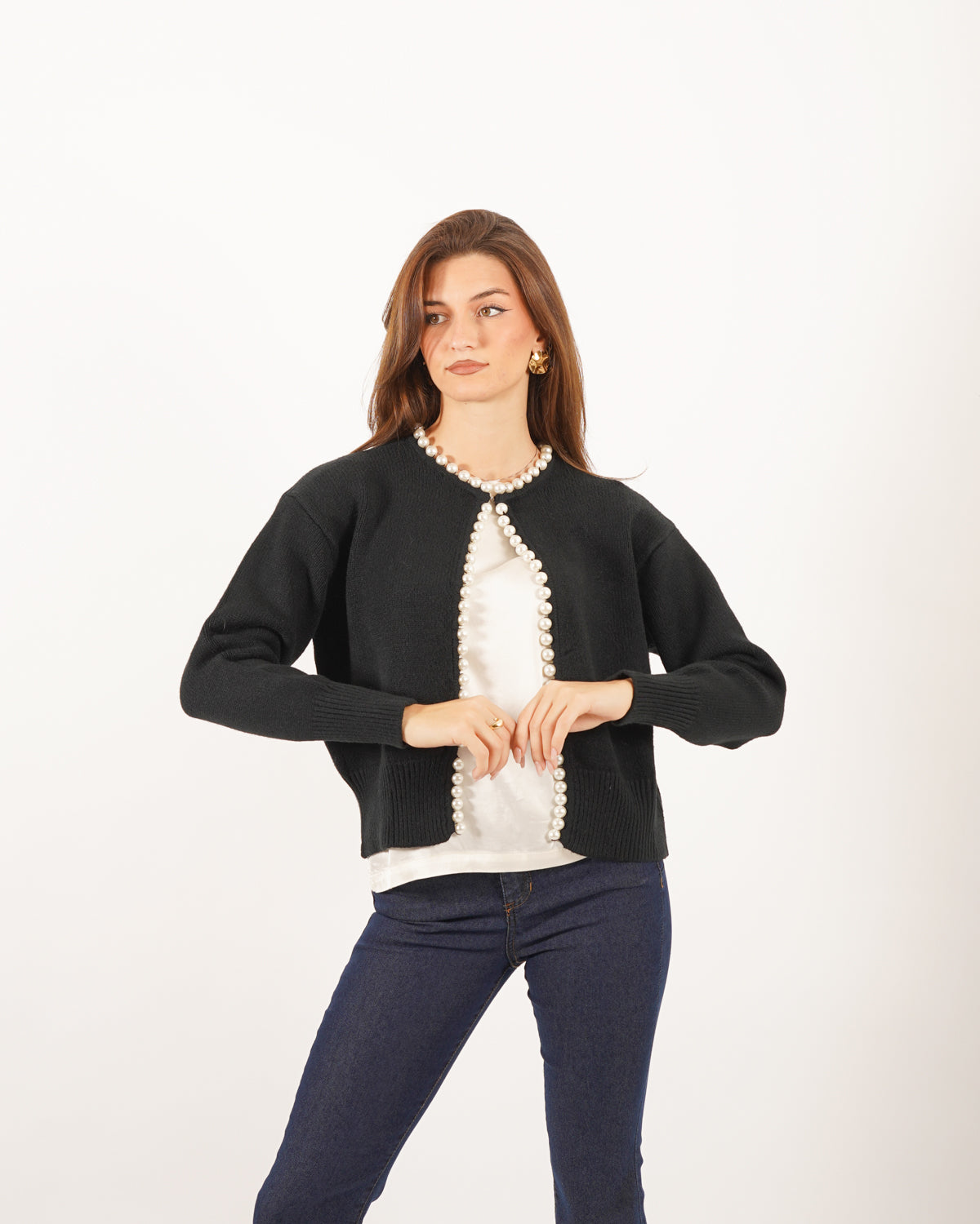 Cardigan in maglia con bordi e giro in faux pearl - Blasi Uncategorized - Hope Abbigliamento e Accessori Donna Online