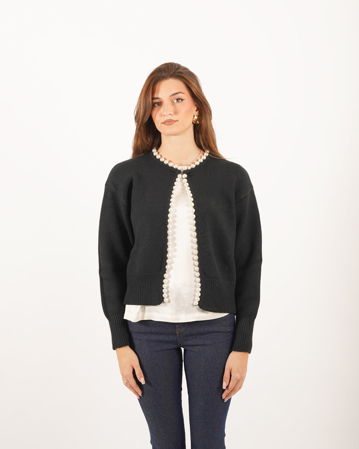 Cardigan in maglia con bordi e giro in faux pearl - Blasi Uncategorized - Hope Abbigliamento e Accessori Donna Online