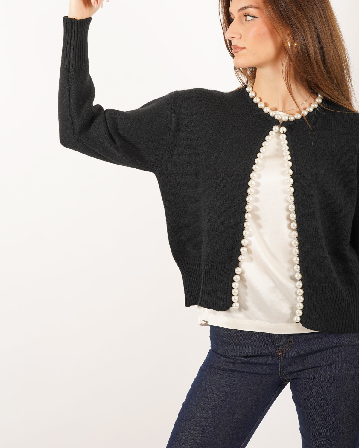 Cardigan in maglia con bordi e giro in faux pearl - Blasi Uncategorized - Hope Abbigliamento e Accessori Donna Online