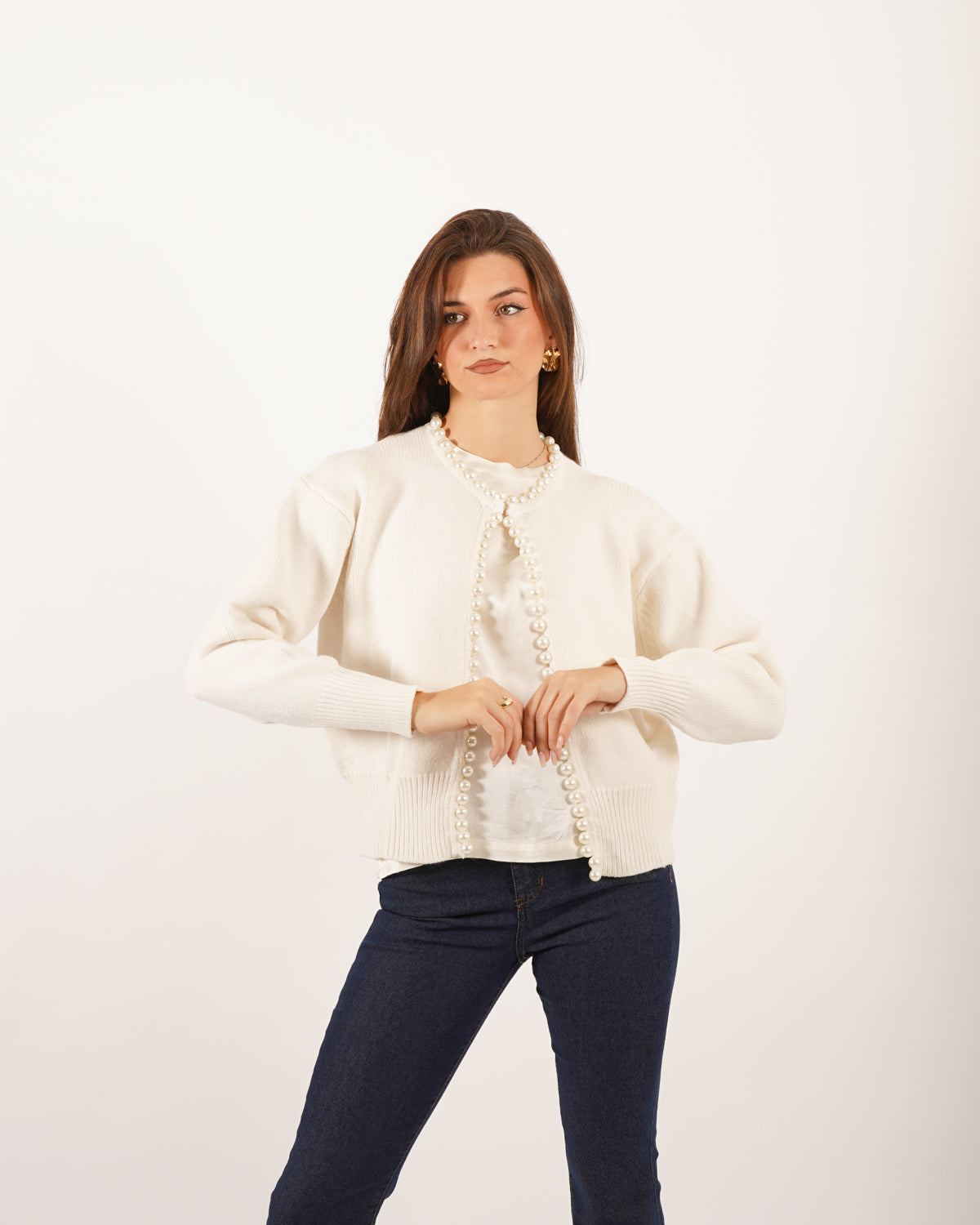 Cardigan in maglia con bordi e giro in faux pearl - Blasi Uncategorized - Hope Abbigliamento e Accessori Donna Online