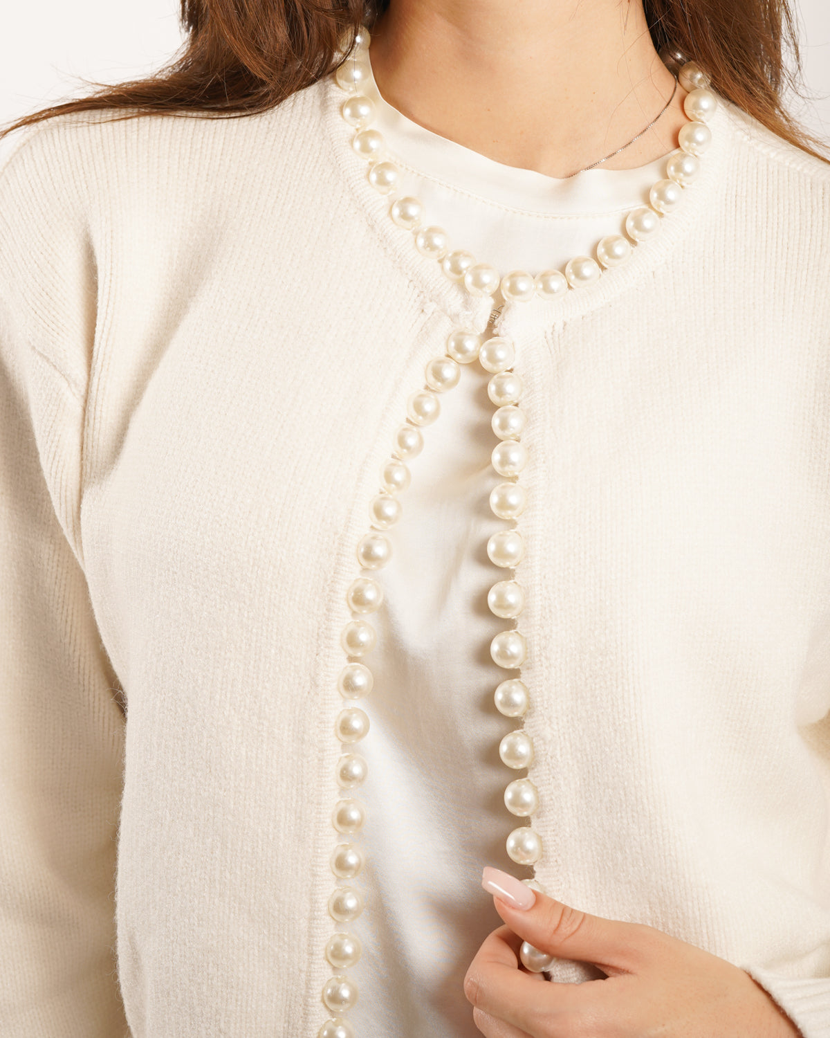 Cardigan in maglia con bordi e giro in faux pearl - Blasi Uncategorized - Hope Abbigliamento e Accessori Donna Online