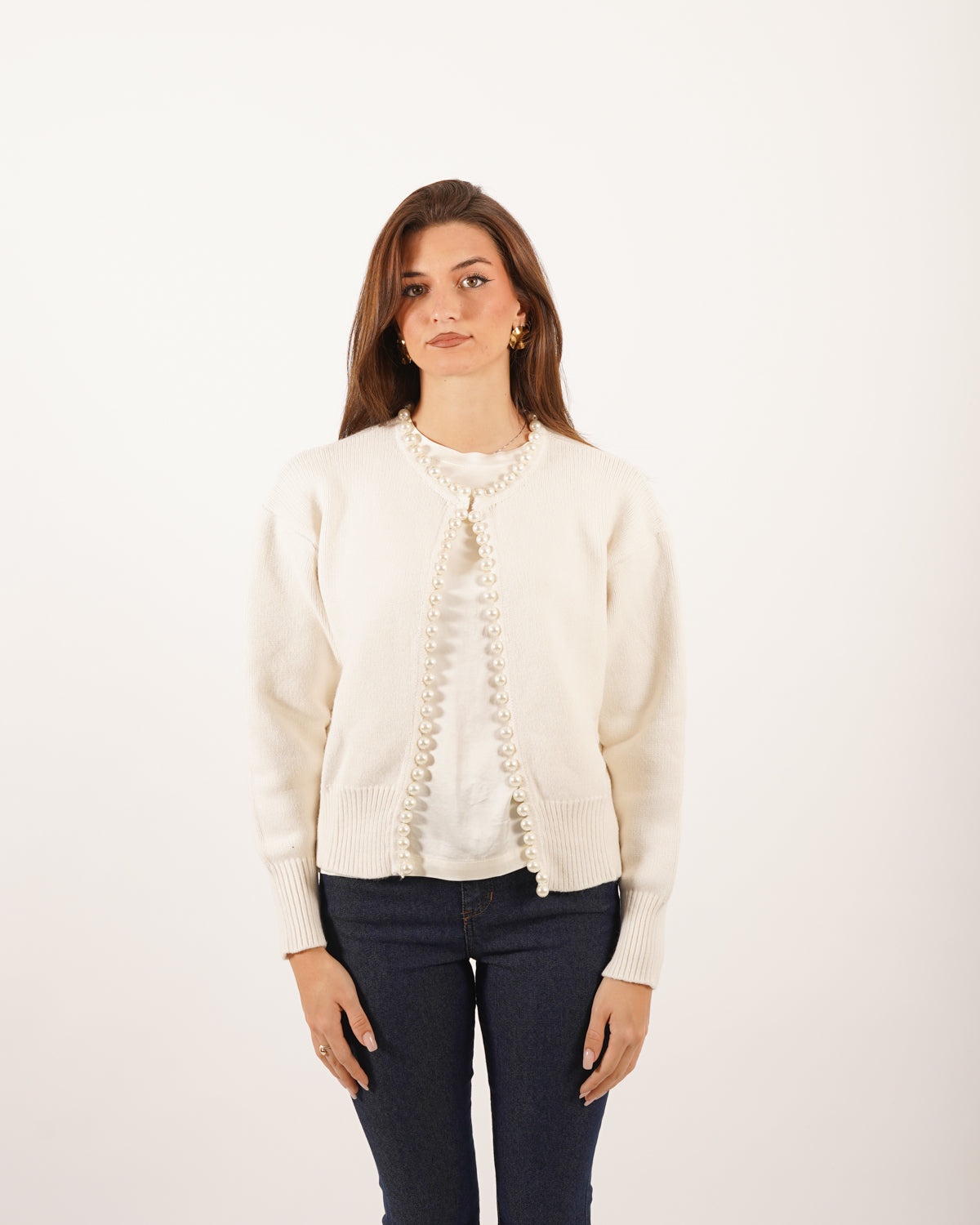 Cardigan in maglia con bordi e giro in faux pearl - Blasi Uncategorized - Hope Abbigliamento e Accessori Donna Online