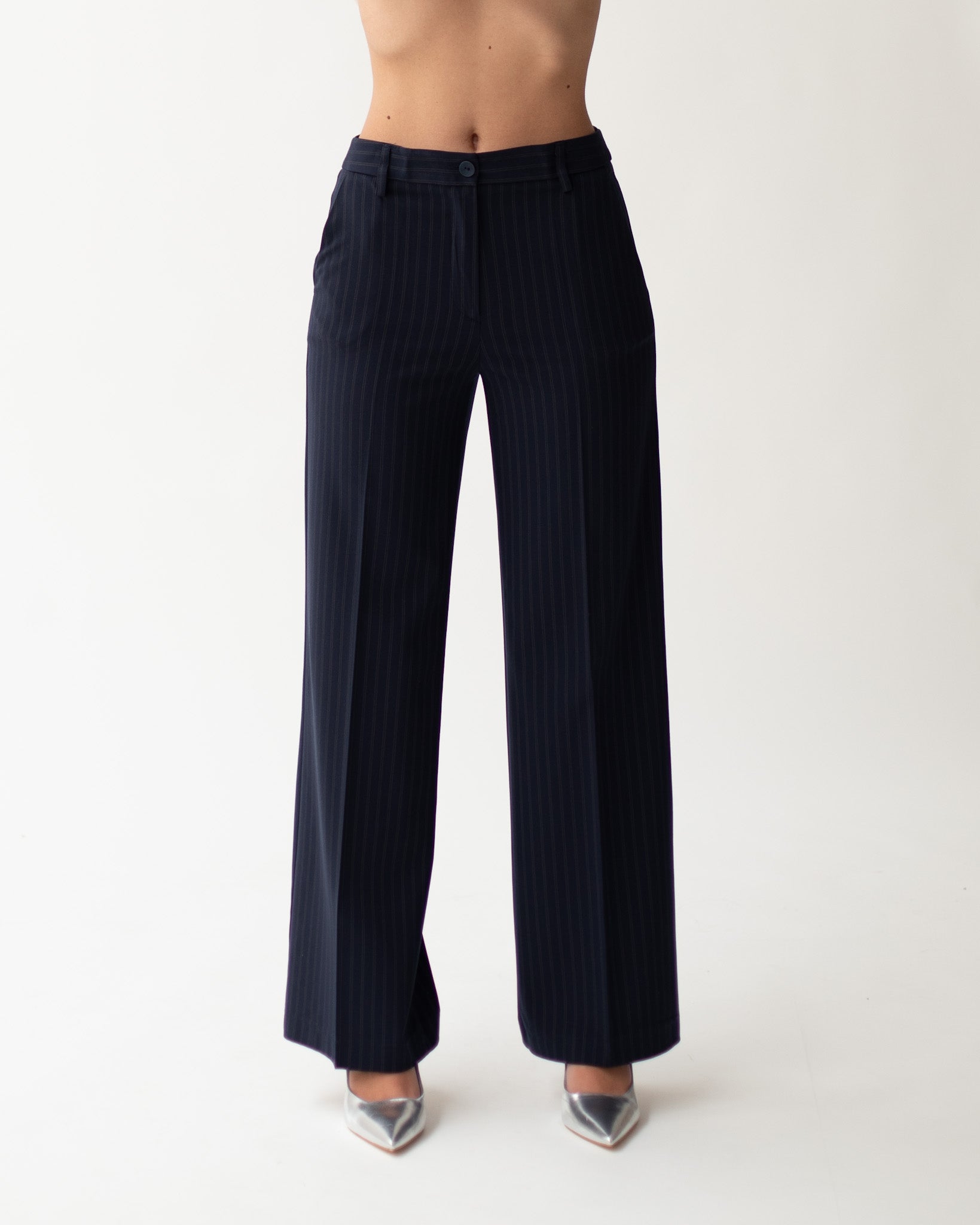 Pantaloni gamba larga in fresco lana gessata - Sulmona Uncategorized - Hope Abbigliamento e Accessori Donna Online