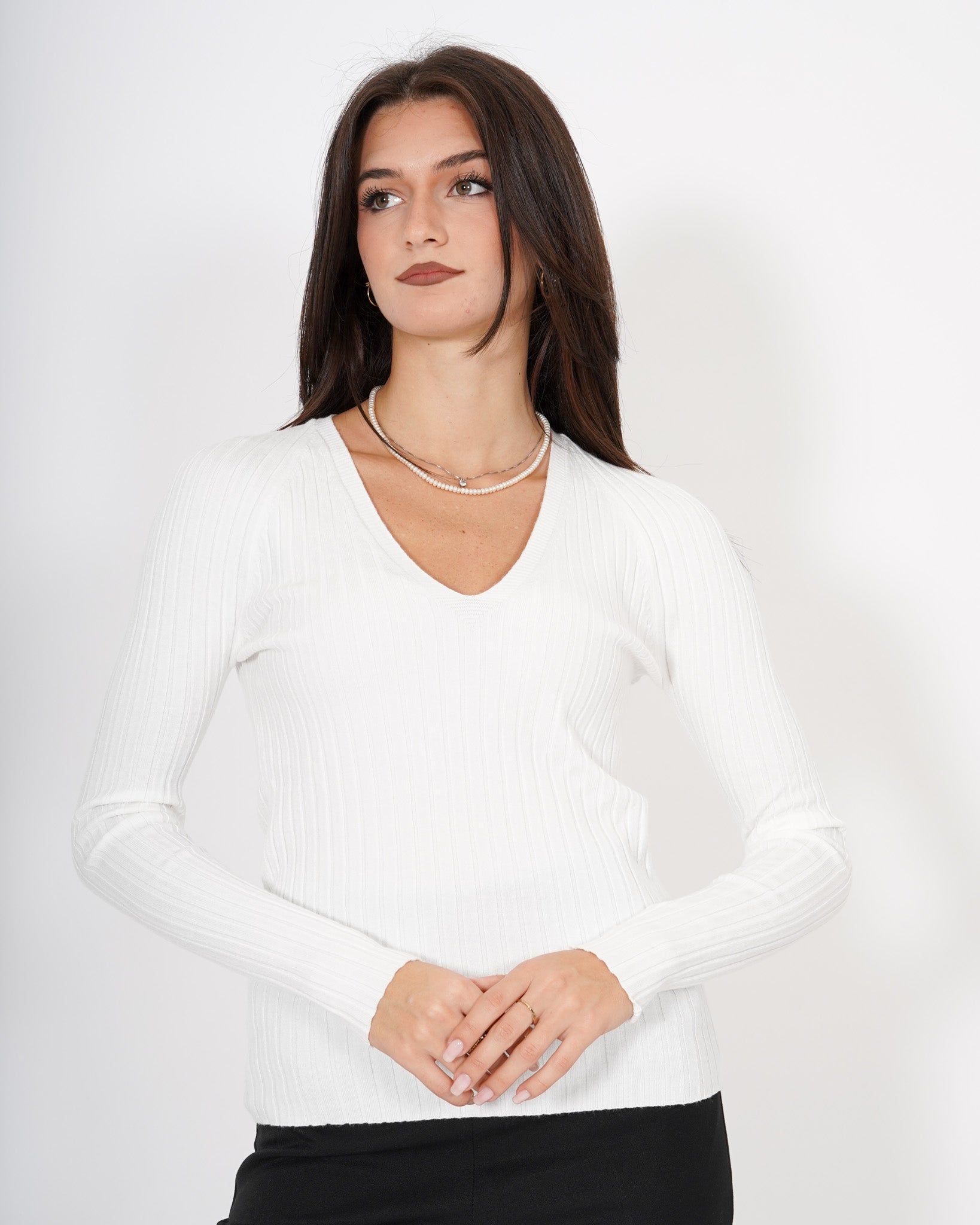 Maglia a costine con scollo a V - Verdesca Uncategorized - Hope Abbigliamento e Accessori Donna Online