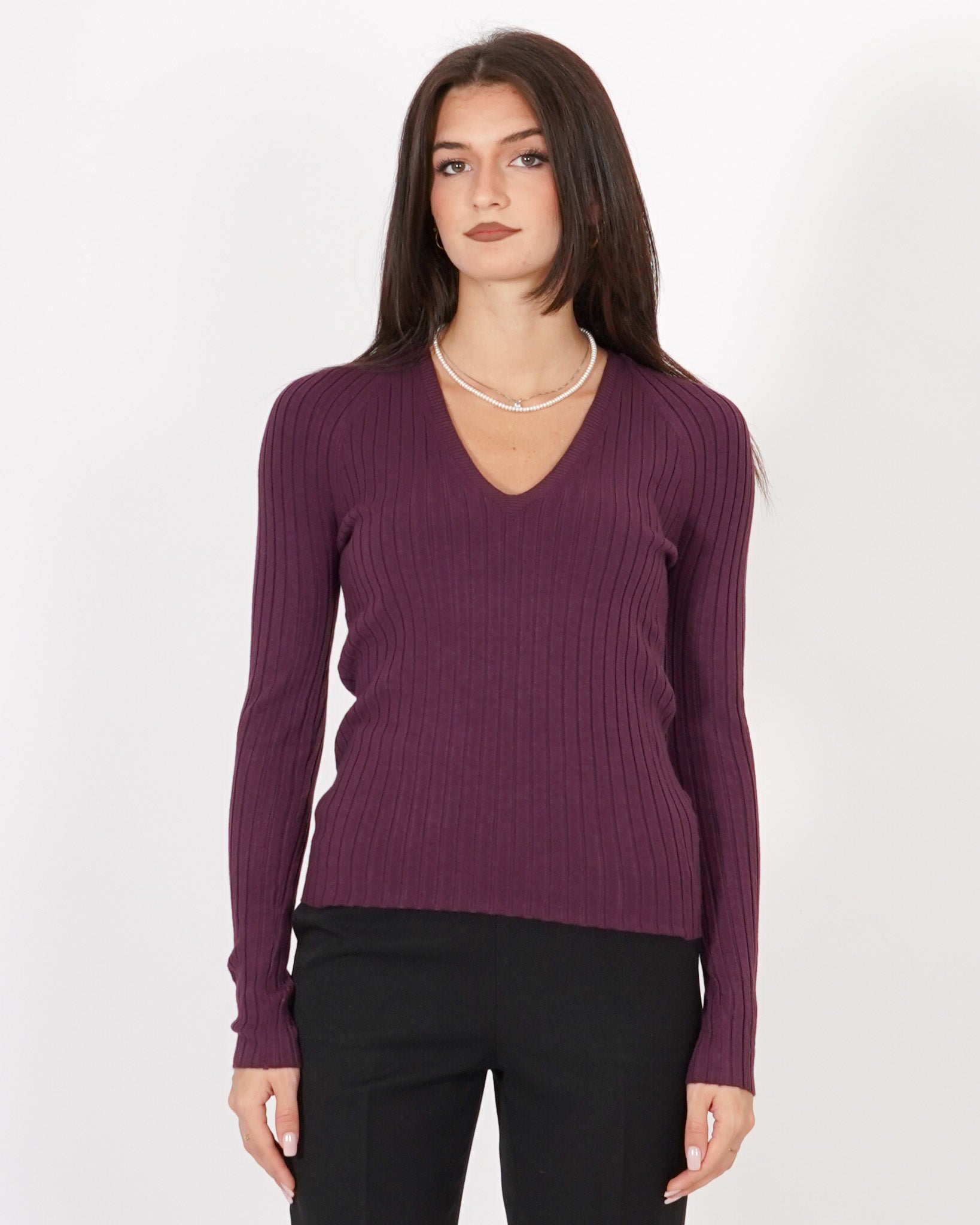 Maglia a costine con scollo a V - Verdesca Uncategorized - Hope Abbigliamento e Accessori Donna Online