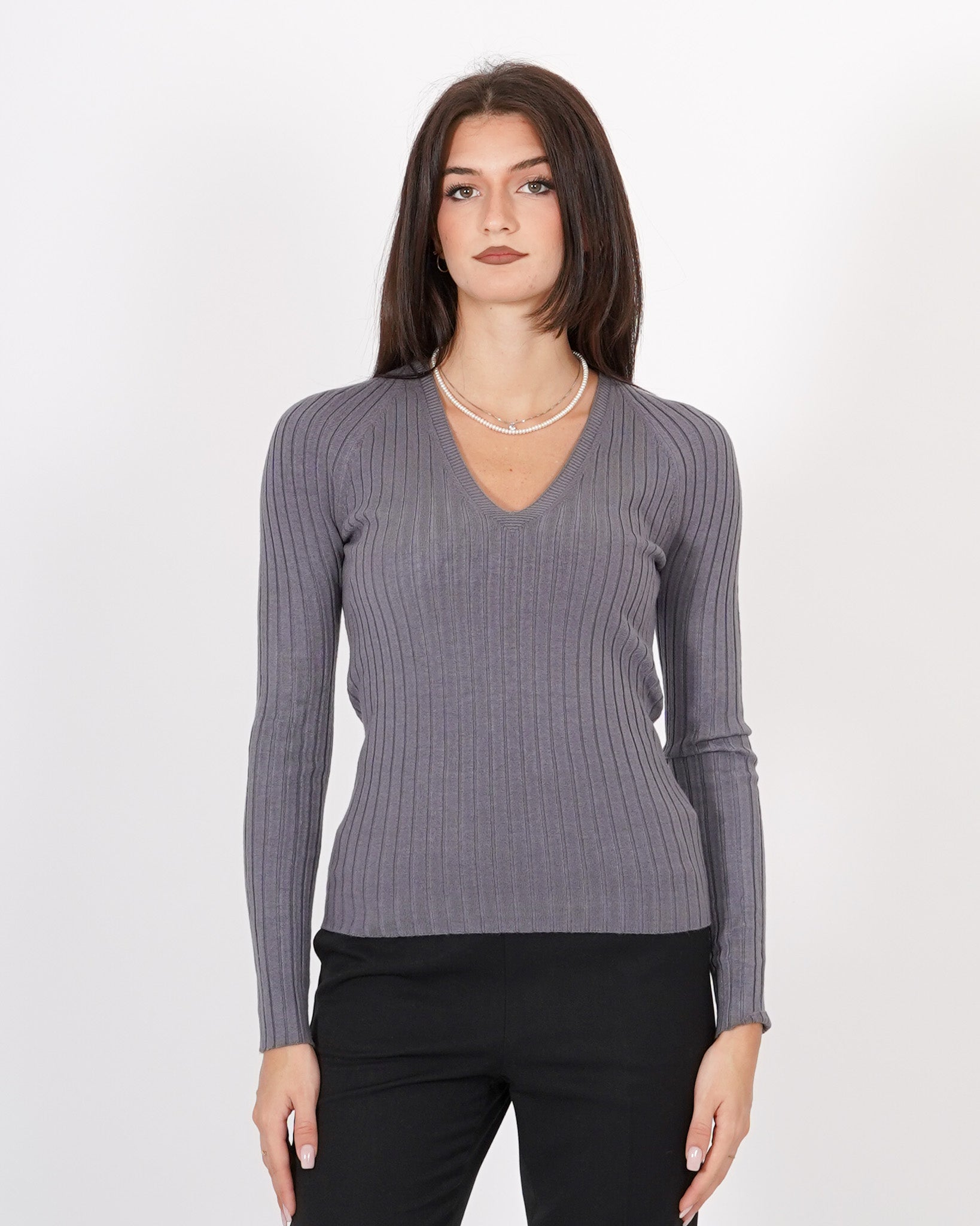 Maglia a costine con scollo a V - Verdesca Uncategorized - Hope Abbigliamento e Accessori Donna Online