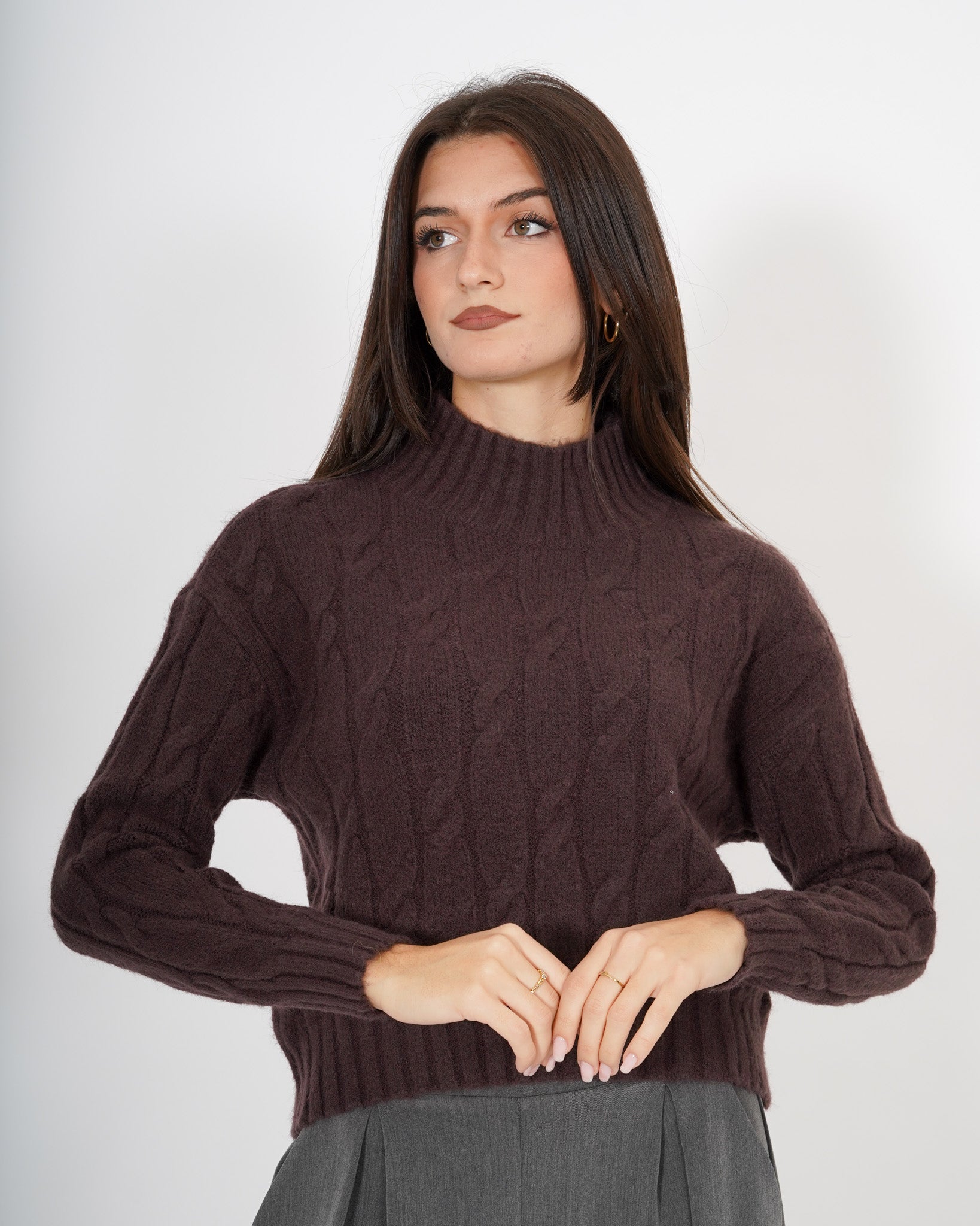 Maglia collo alto a costa con trama effetto nodo - Samba Uncategorized - Hope Abbigliamento e Accessori Donna Online