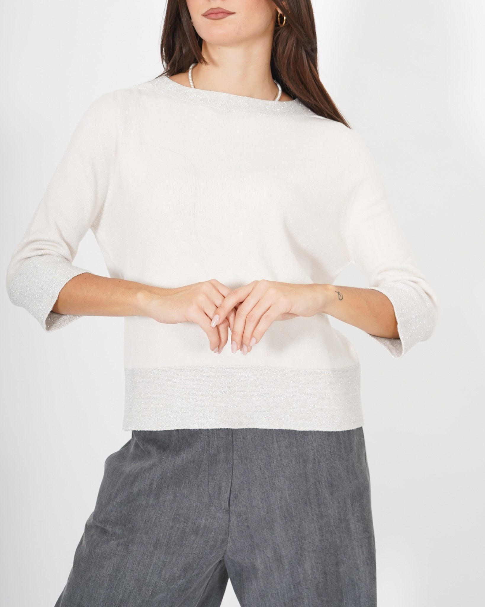 Maglia girocollo con collo, polsi e bustino in contrasto lurex - Herman Uncategorized - Hope Abbigliamento e Accessori Donna Online