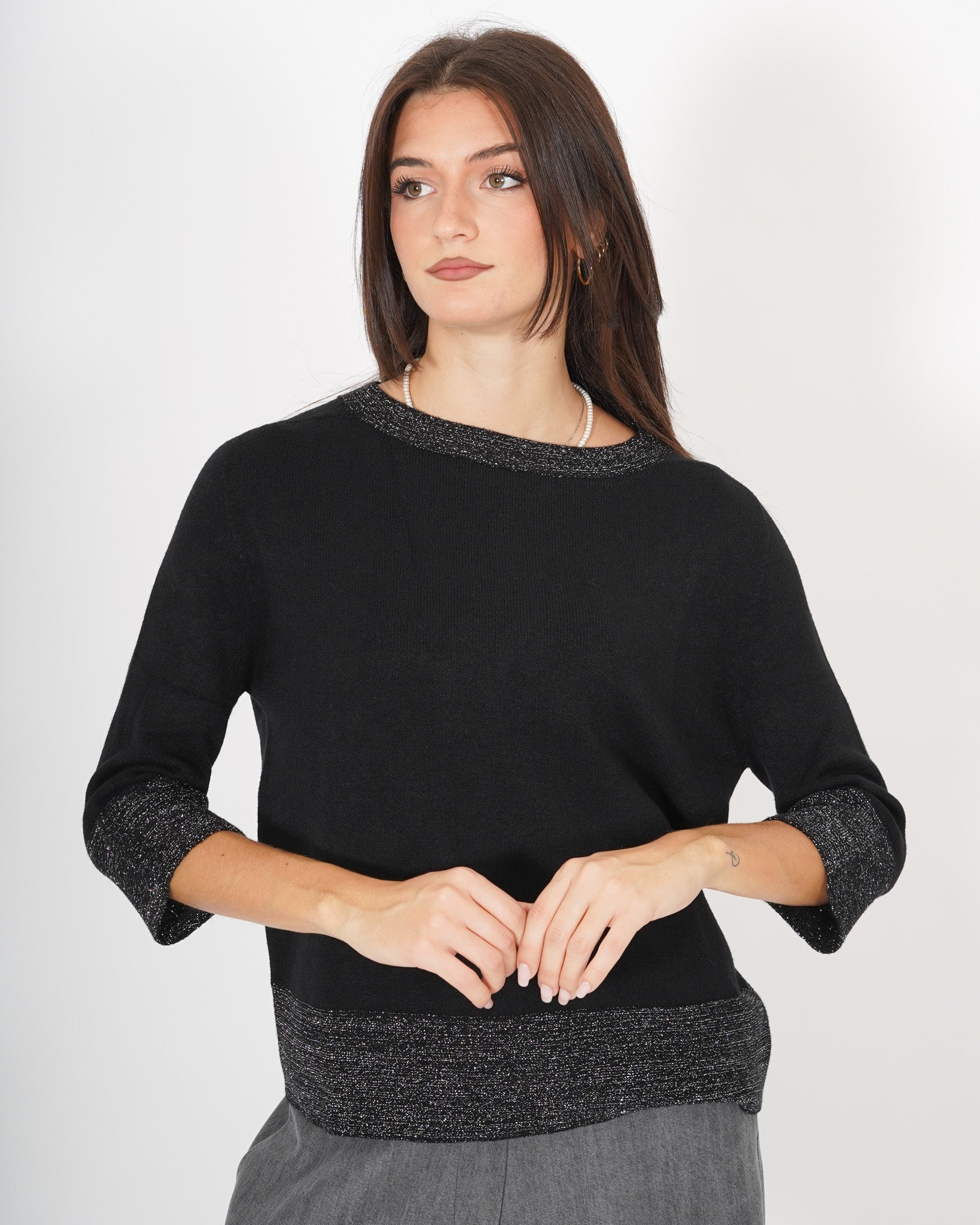 Maglia girocollo con collo, polsi e bustino in contrasto lurex - Herman Uncategorized - Hope Abbigliamento e Accessori Donna Online