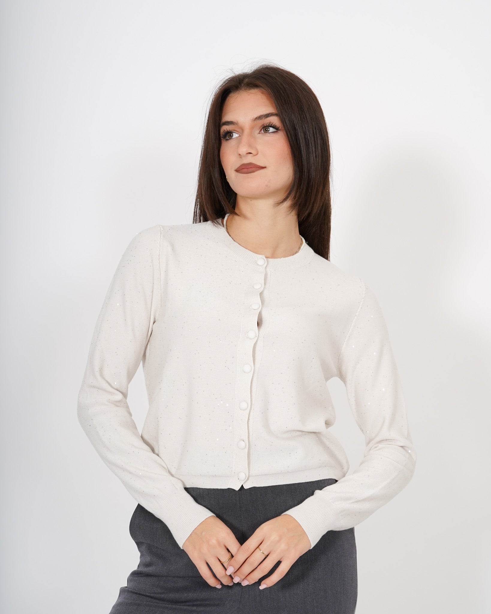 Cardigan in maglia con micro paillettes e bottoni rivestiti - Elias Uncategorized - Hope Abbigliamento e Accessori Donna Online