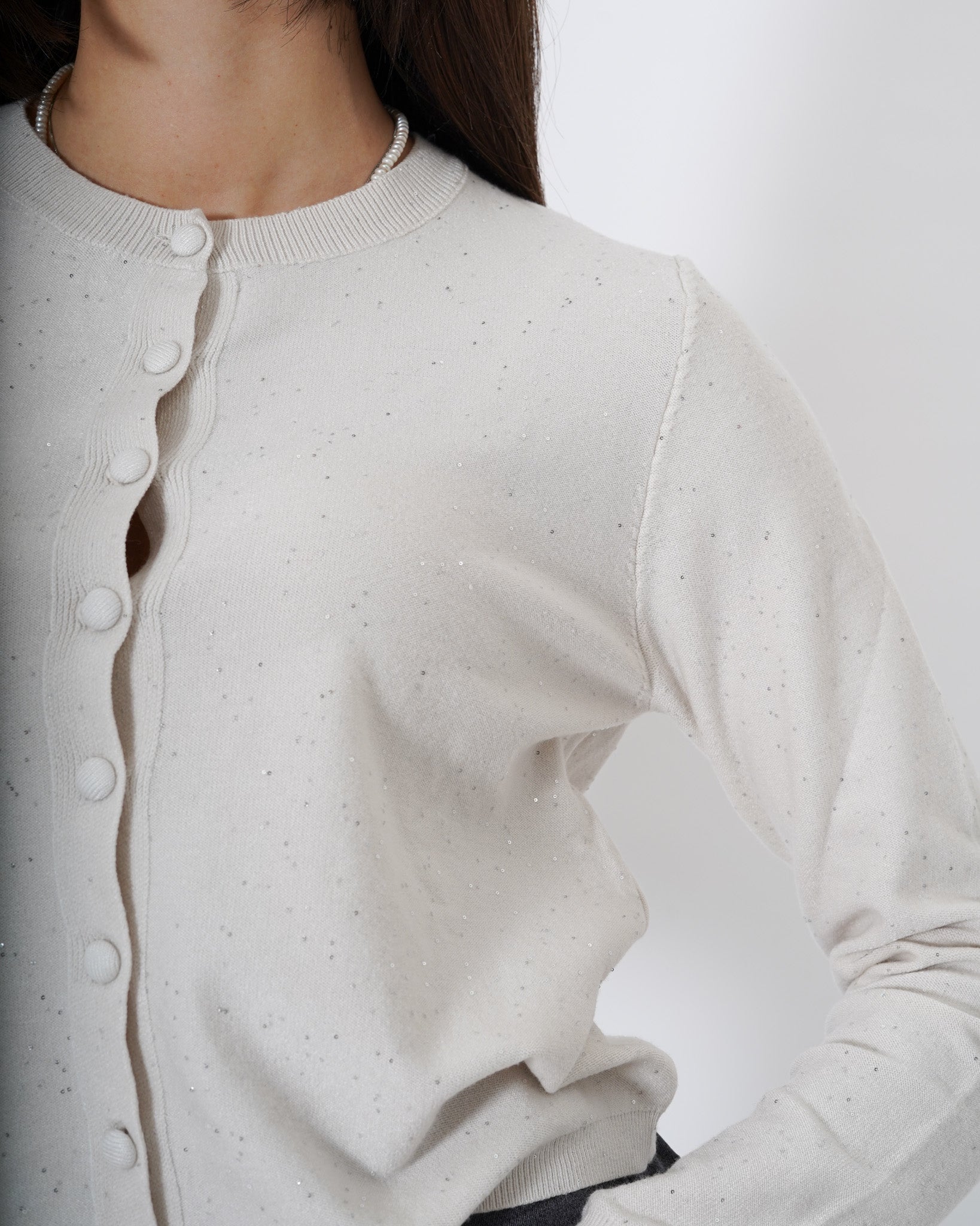 Cardigan in maglia con micro paillettes e bottoni rivestiti - Elias Uncategorized - Hope Abbigliamento e Accessori Donna Online