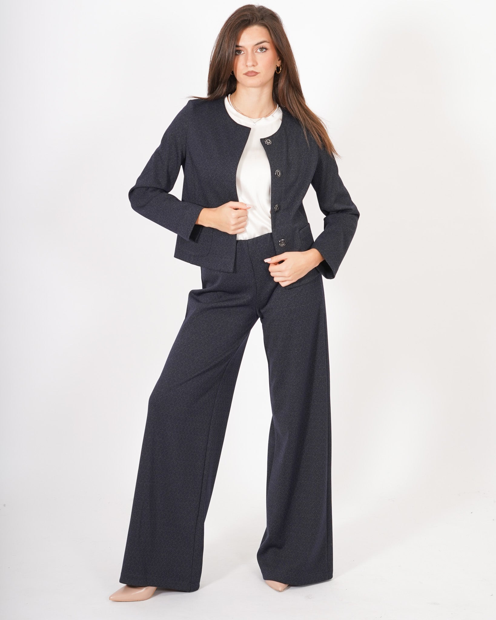 Pantaloni palazzo in punto stoffa denim - Chiara Uncategorized - Hope Abbigliamento e Accessori Donna Online