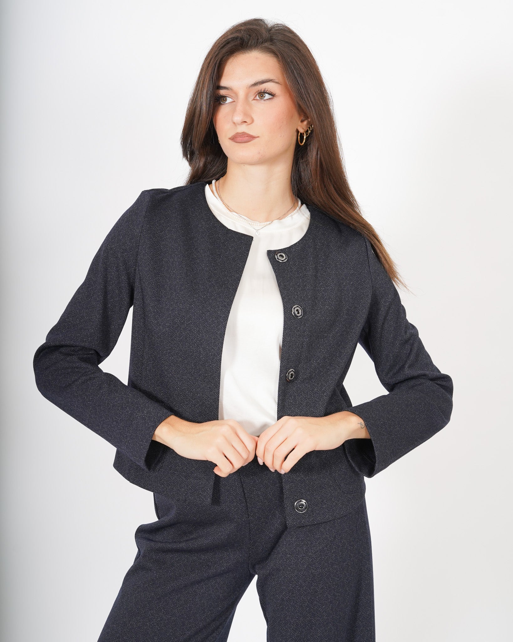 Giacca girocollo in punto stoffa denim - Fanello Uncategorized - Hope Abbigliamento e Accessori Donna Online