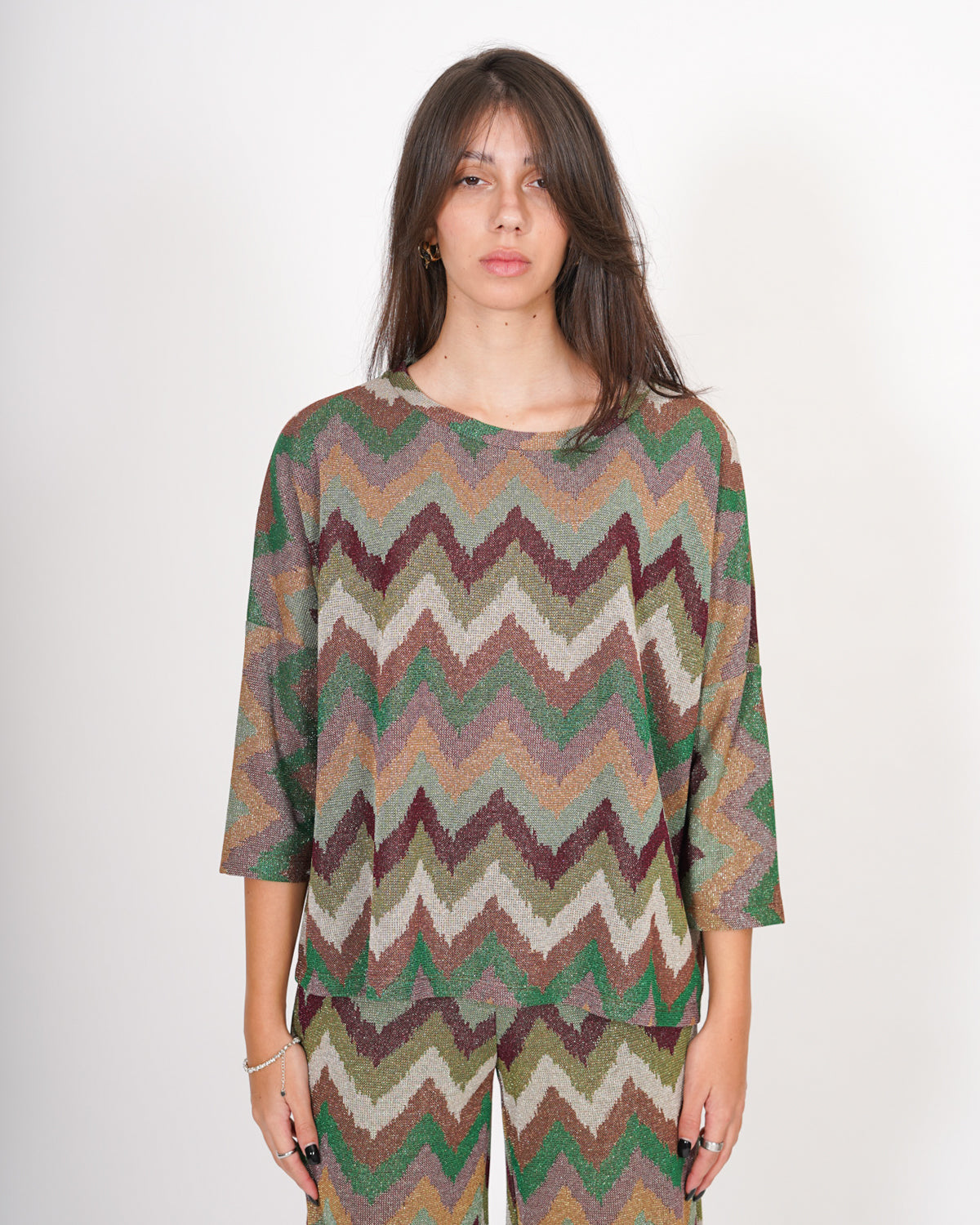 Blusa girocollo in trama chevron - Tartufo