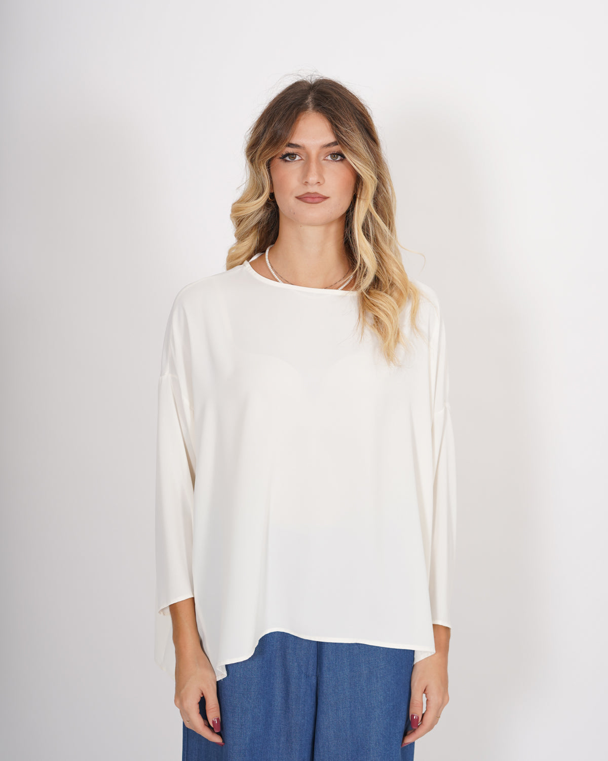 Blusa over girocollo manica raglan in mano seta - Avocado Uncategorized - Hope Abbigliamento e Accessori Donna Online