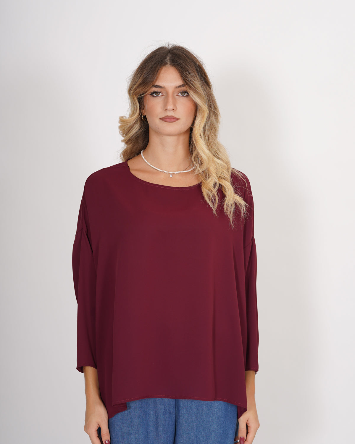 Blusa over girocollo manica raglan in mano seta - Avocado