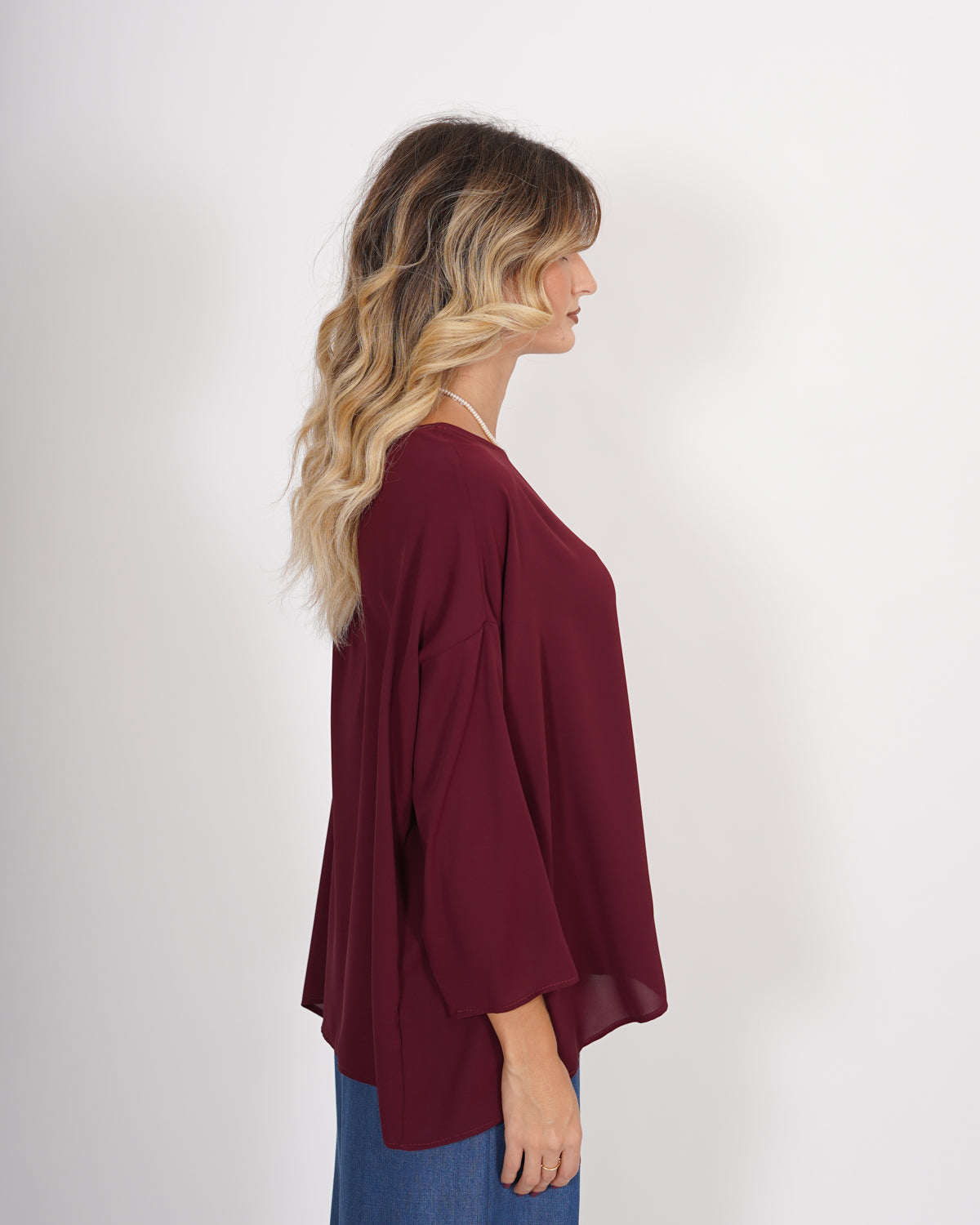 Blusa over girocollo manica raglan in mano seta - Avocado Uncategorized - Hope Abbigliamento e Accessori Donna Online