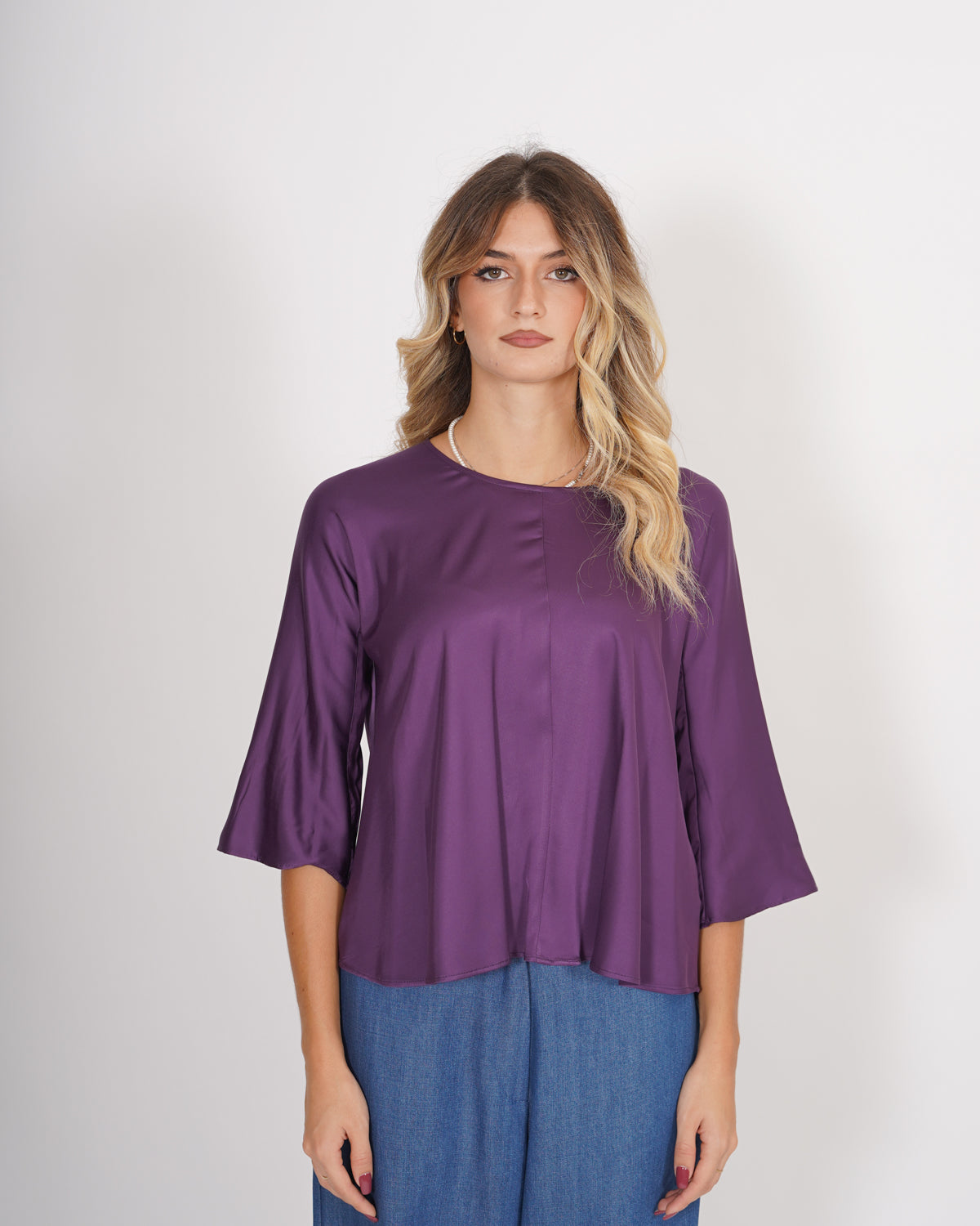 Blusa girocollo a campana in raso - Platano Uncategorized - Hope Abbigliamento e Accessori Donna Online