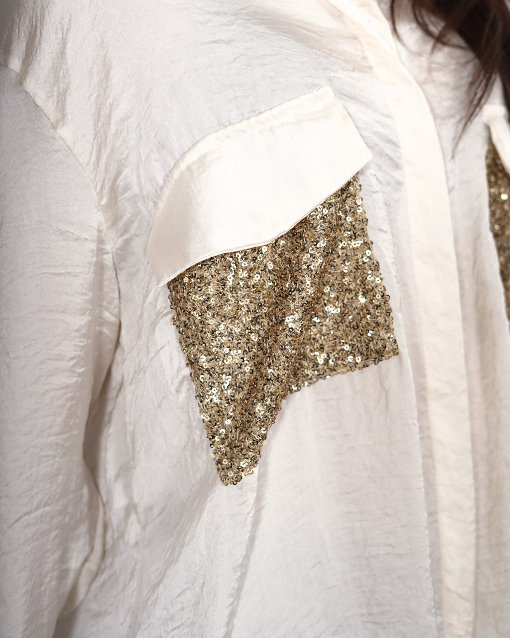 Camicia over con tasche in paillettes in raso mano seta - Rakuten