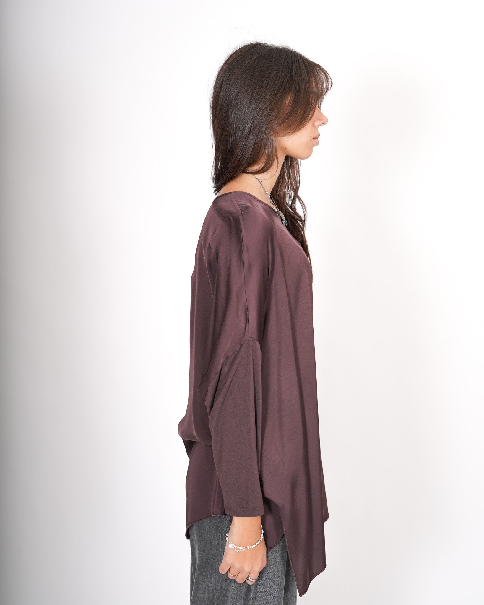 Blusa girocollo ampio in raso - Puente