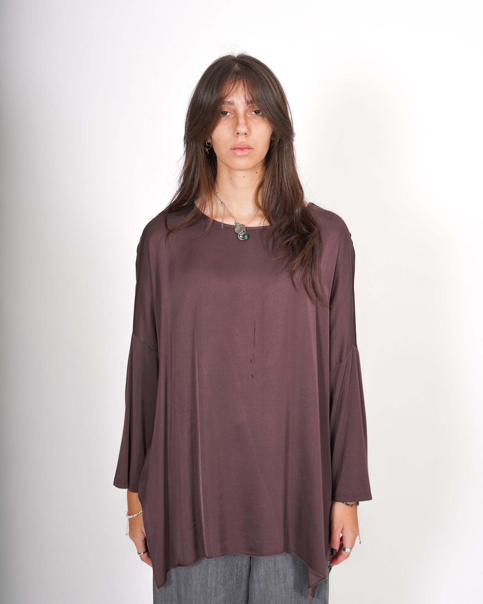 Blusa girocollo ampio in raso - Puente