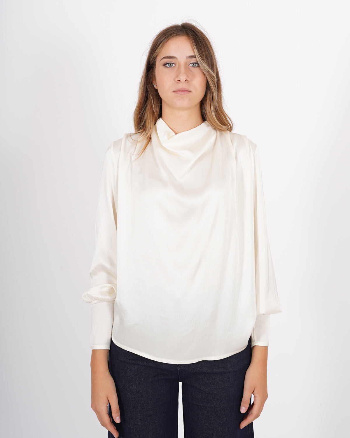 Blusa collo a gronda in raso - Scricciolo