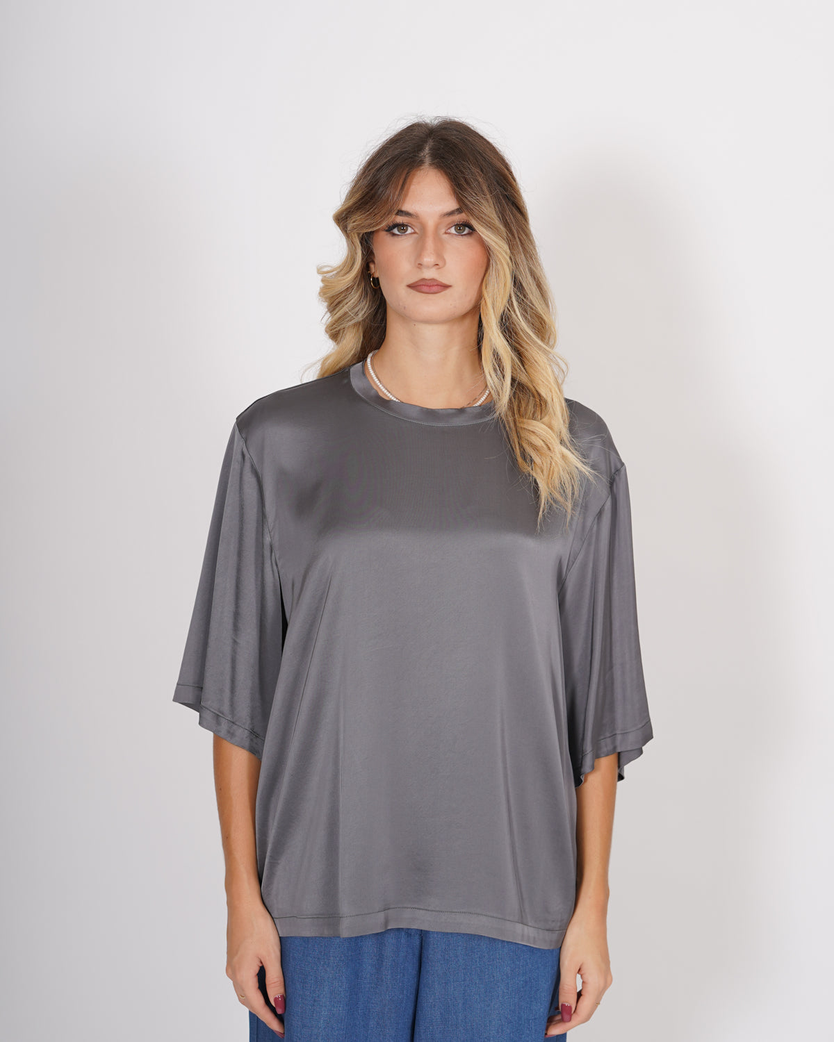 Blusa lunga over girocollo in raso - Vargas Uncategorized - Hope Abbigliamento e Accessori Donna Online