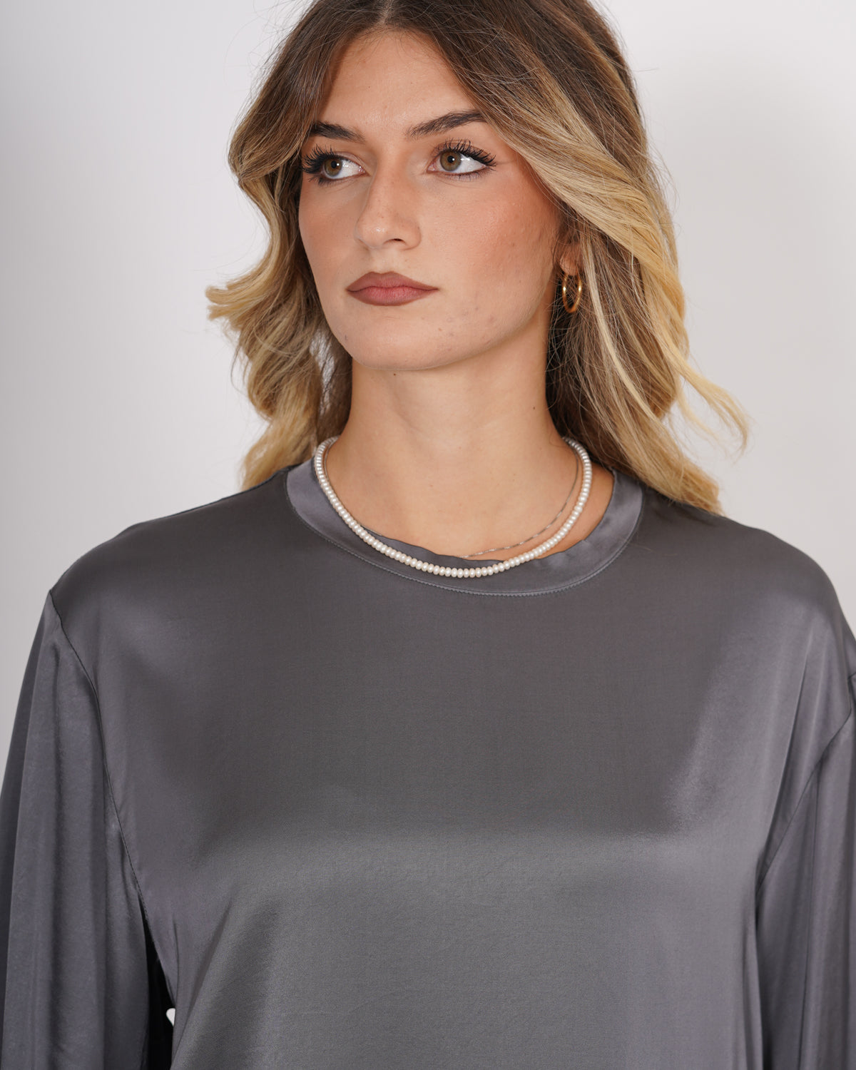 Blusa lunga over girocollo in raso - Vargas Uncategorized - Hope Abbigliamento e Accessori Donna Online