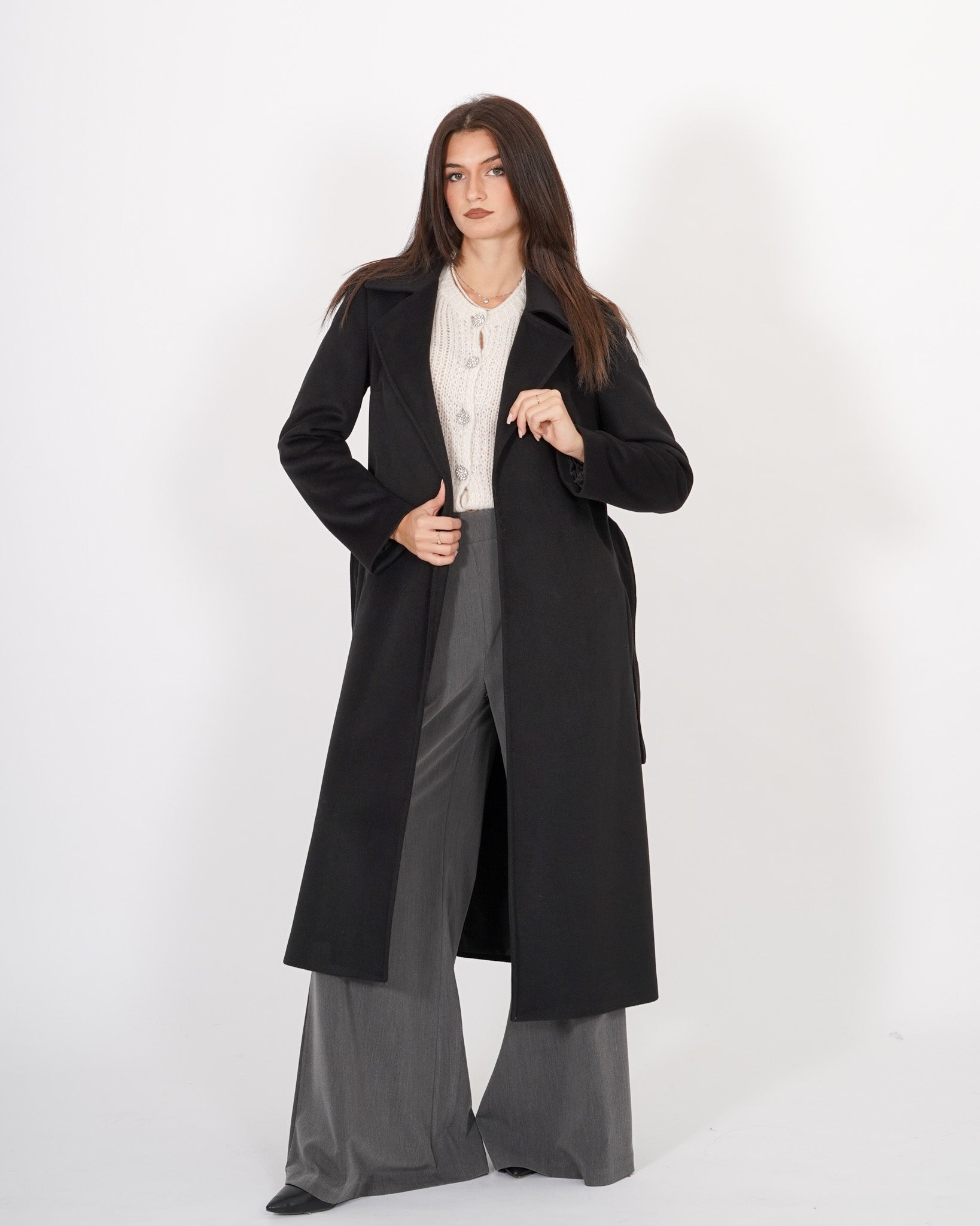 Cappotto lungo con cintura rimovibile, tasche a filo e spalla costruita - Alfa Uncategorized - Hope Abbigliamento e Accessori Donna Online