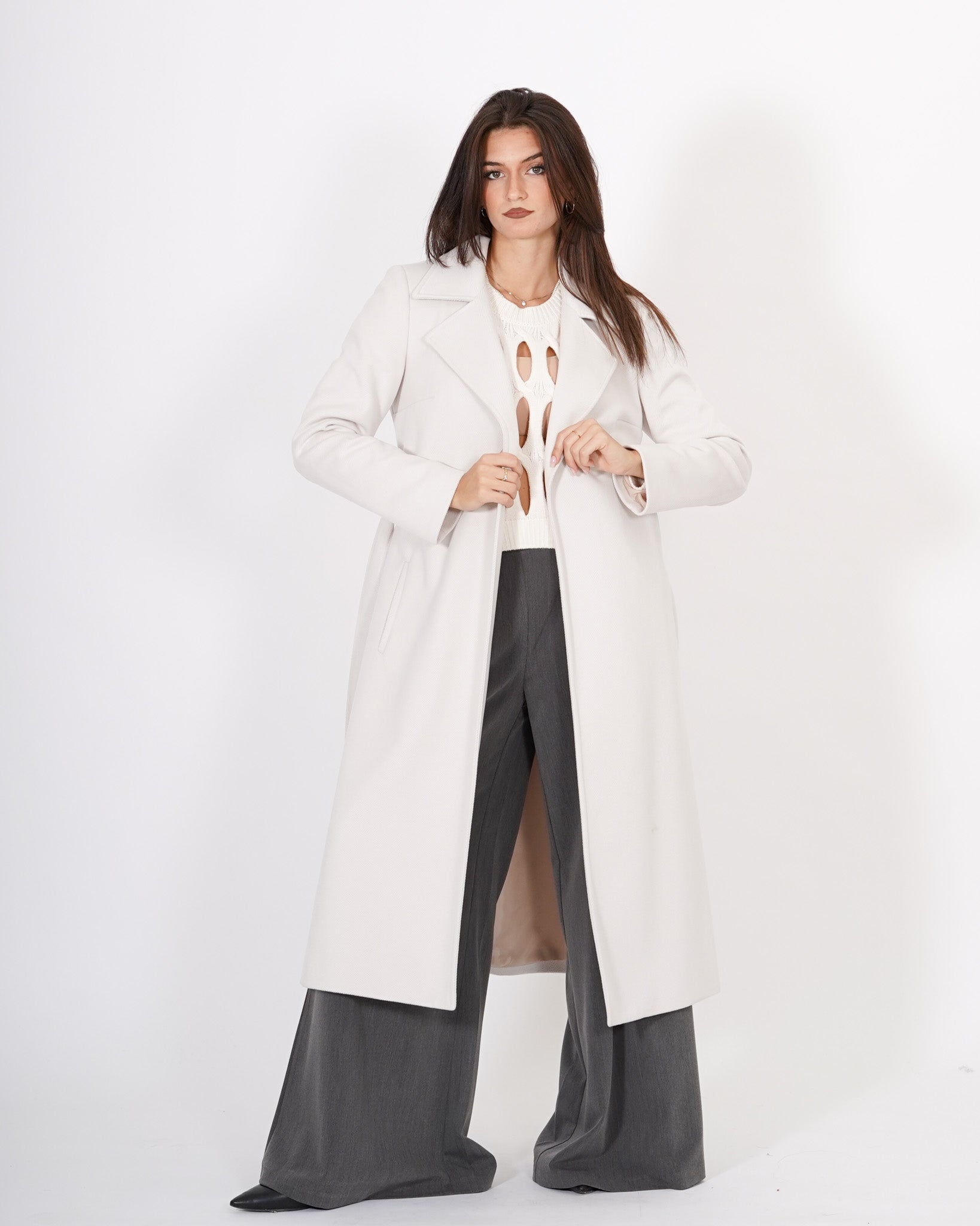 Cappotto lungo con cintura rimovibile, tasche a filo e spalla costruita - Alfa Uncategorized - Hope Abbigliamento e Accessori Donna Online