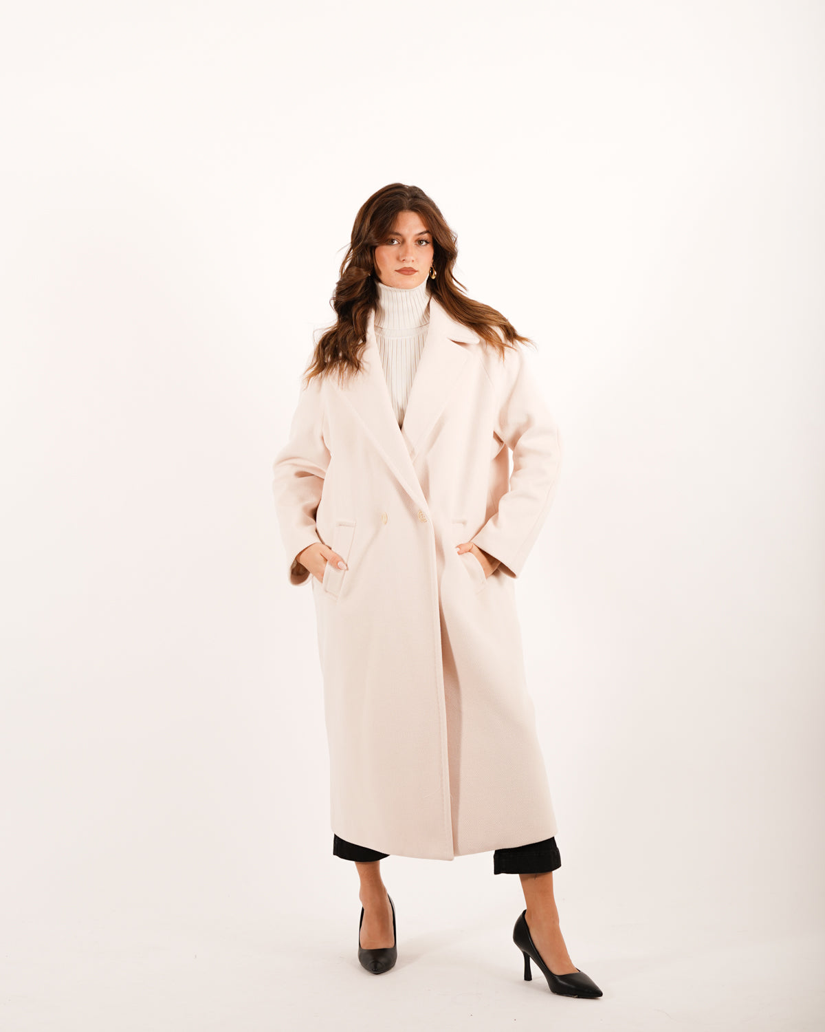 Cappotto over lungo doppio petto con manica raglan e tasche - Petra Uncategorized - Hope Abbigliamento e Accessori Donna Online