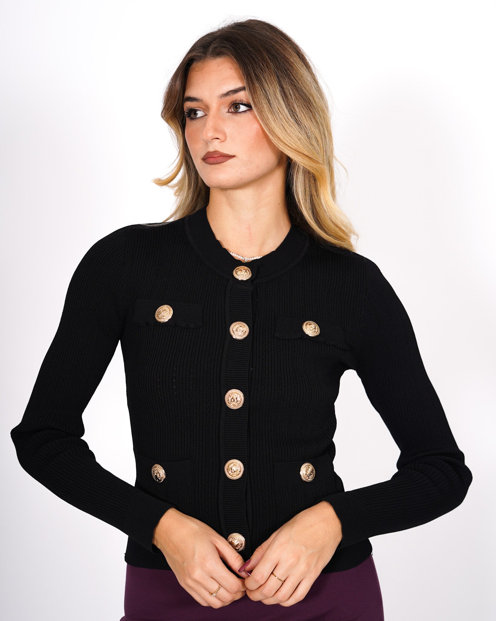 Cardigan in costina con bottoni dorati - Zarate Uncategorized - Hope Abbigliamento e Accessori Donna Online