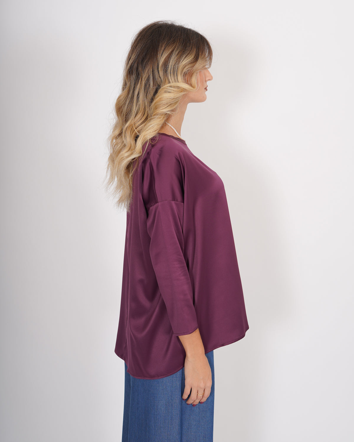 Blusa girocollo ampia con manica raglan in mano raso - Spears