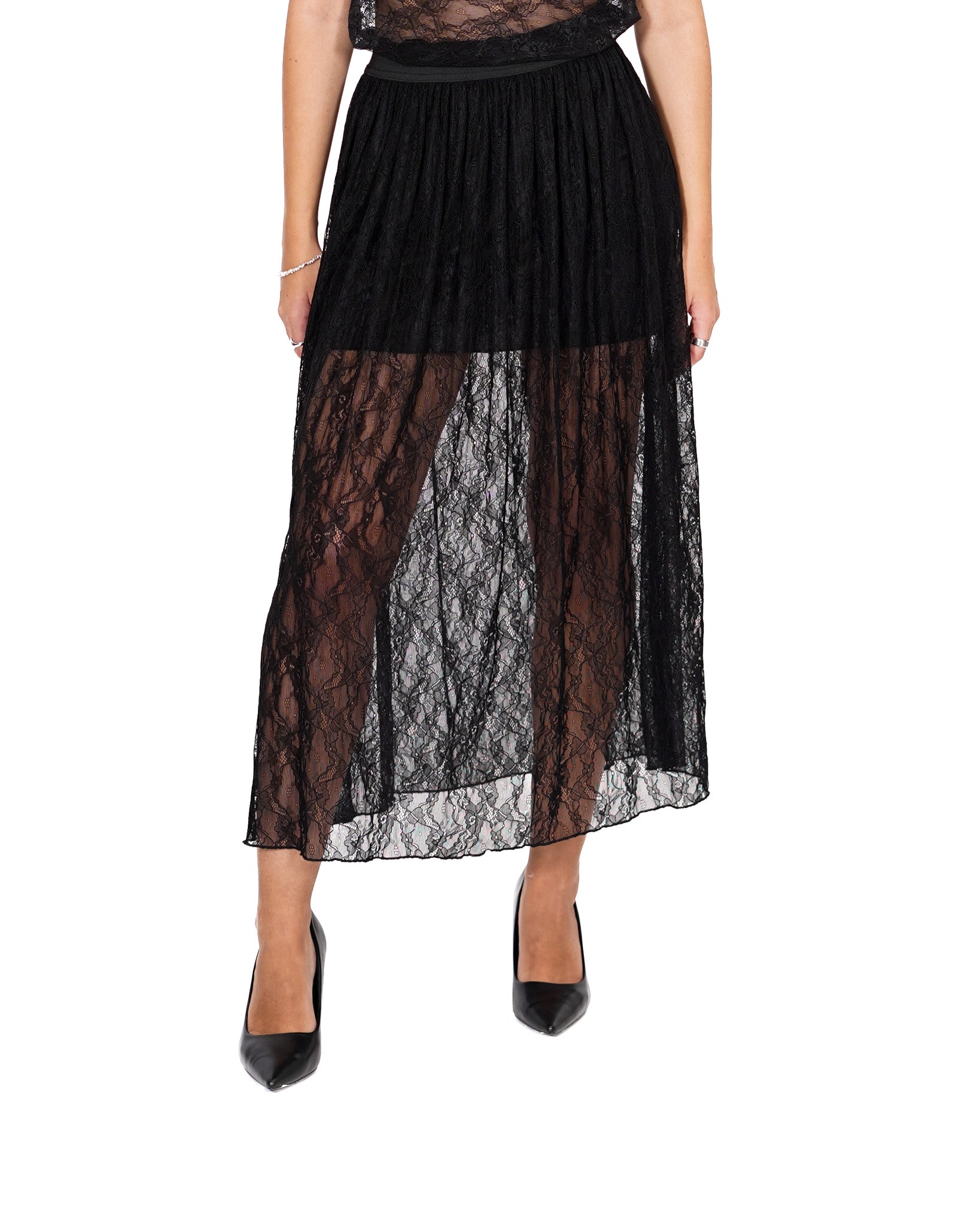 Gonna longuette in pizzo macramè con elastico in vita - Gigliola Uncategorized - Hope Abbigliamento e Accessori Donna Online