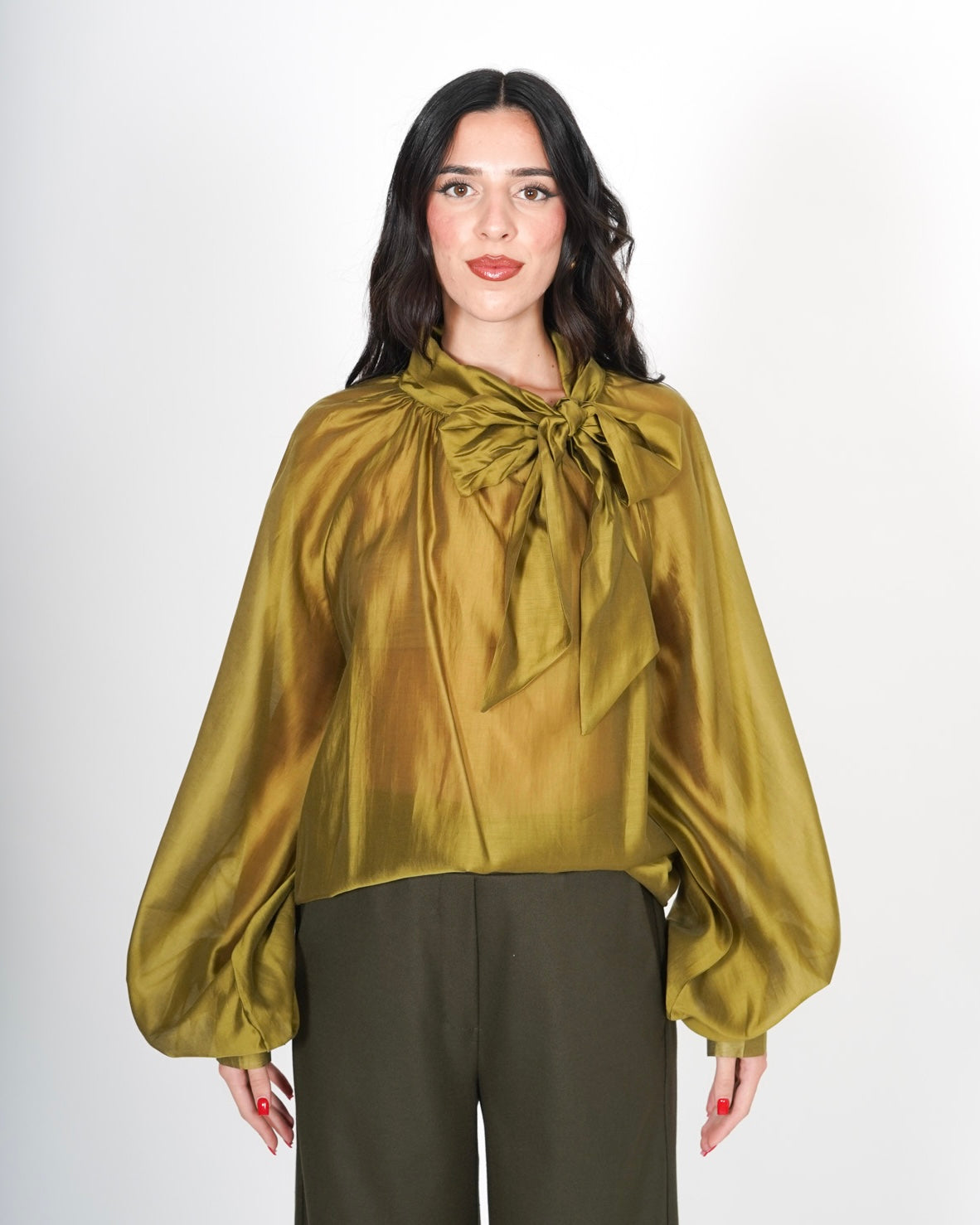 Blusa con chaboud e maniche lunghe ampie - Wendy