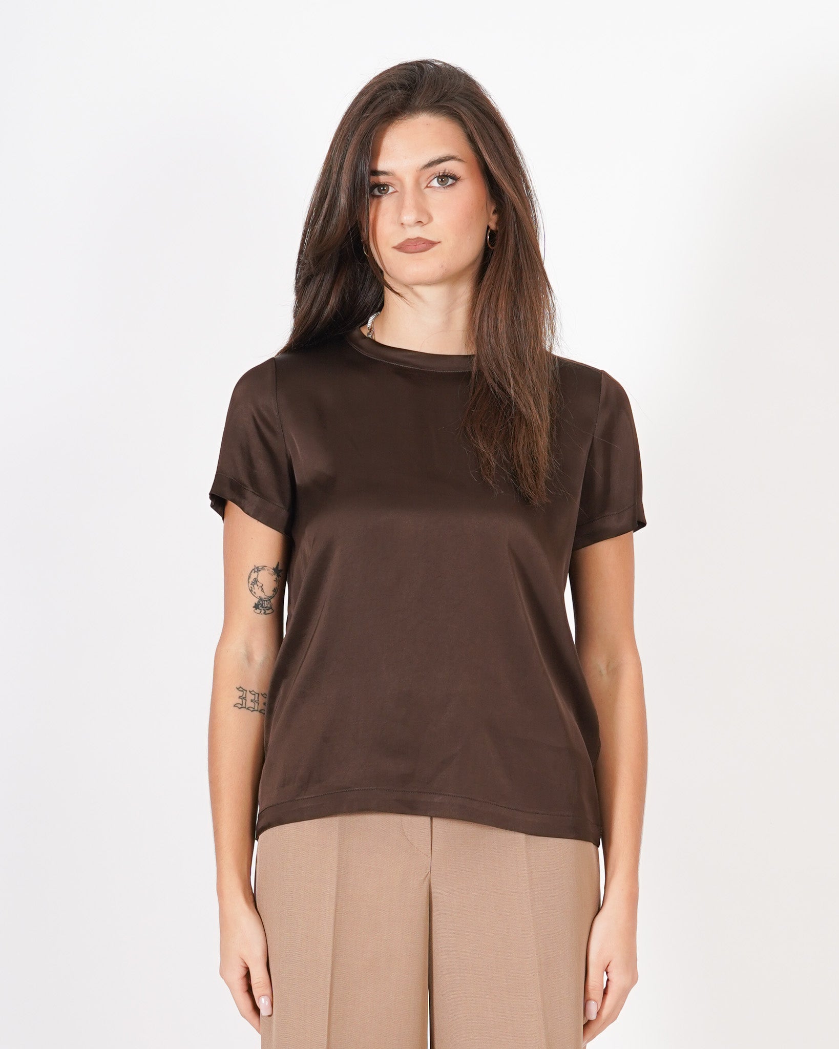 Blusa girocollo mezza manica in raso - Rewill