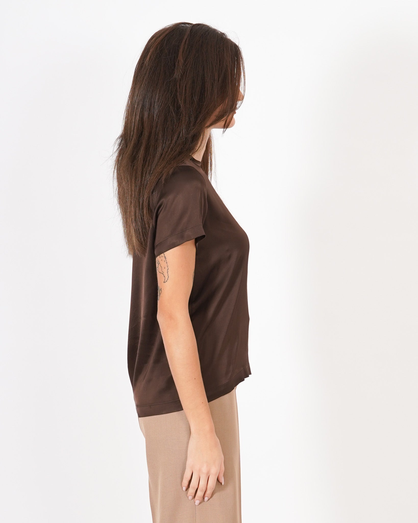 Blusa girocollo mezza manica in raso - Rewill