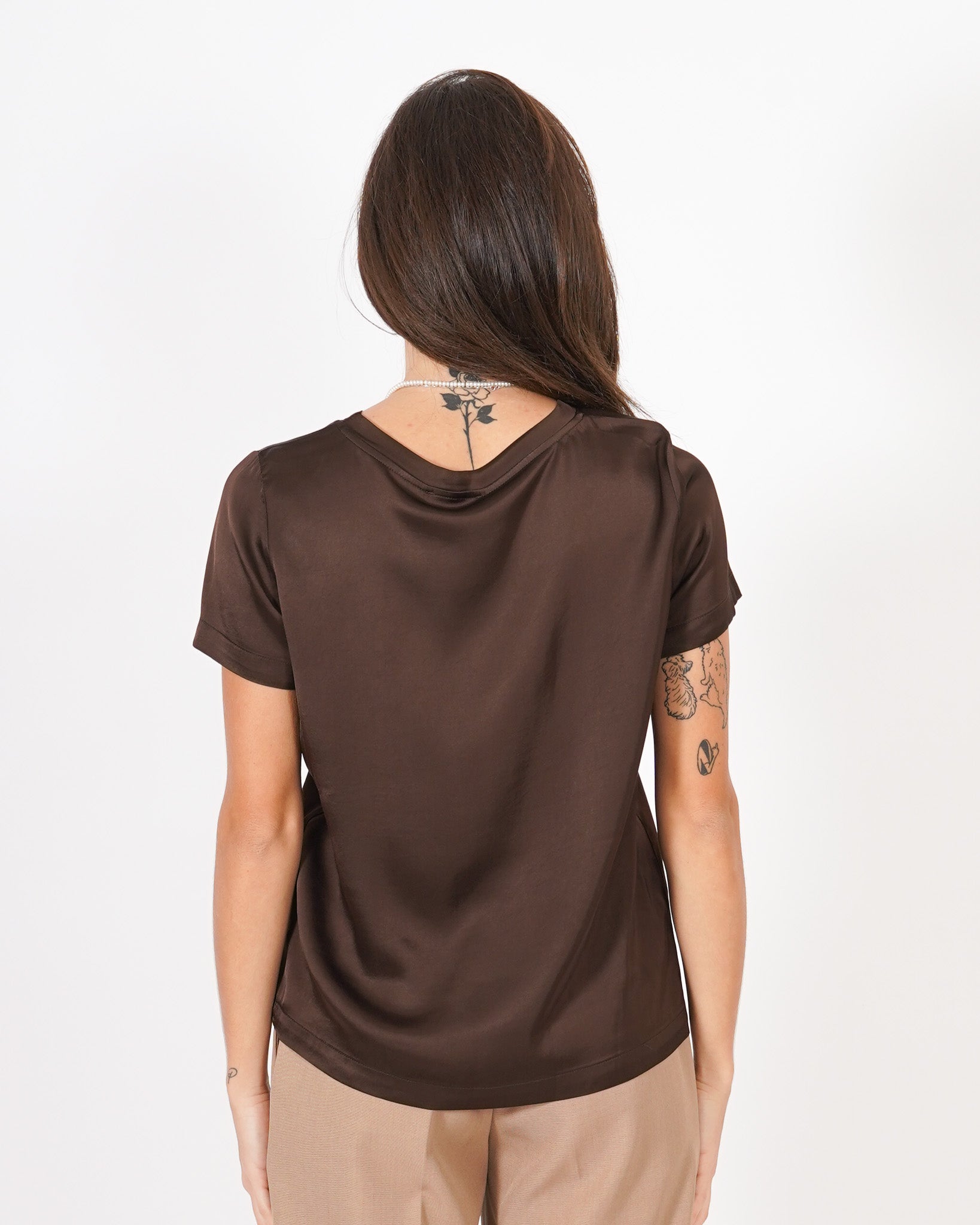 Blusa girocollo mezza manica in raso - Rewill