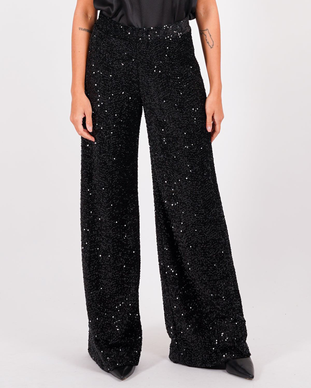 Pantaloni palazzo con elastico in velluto liscio e micropaillettes - Ralph Uncategorized - Hope Abbigliamento e Accessori Donna Online