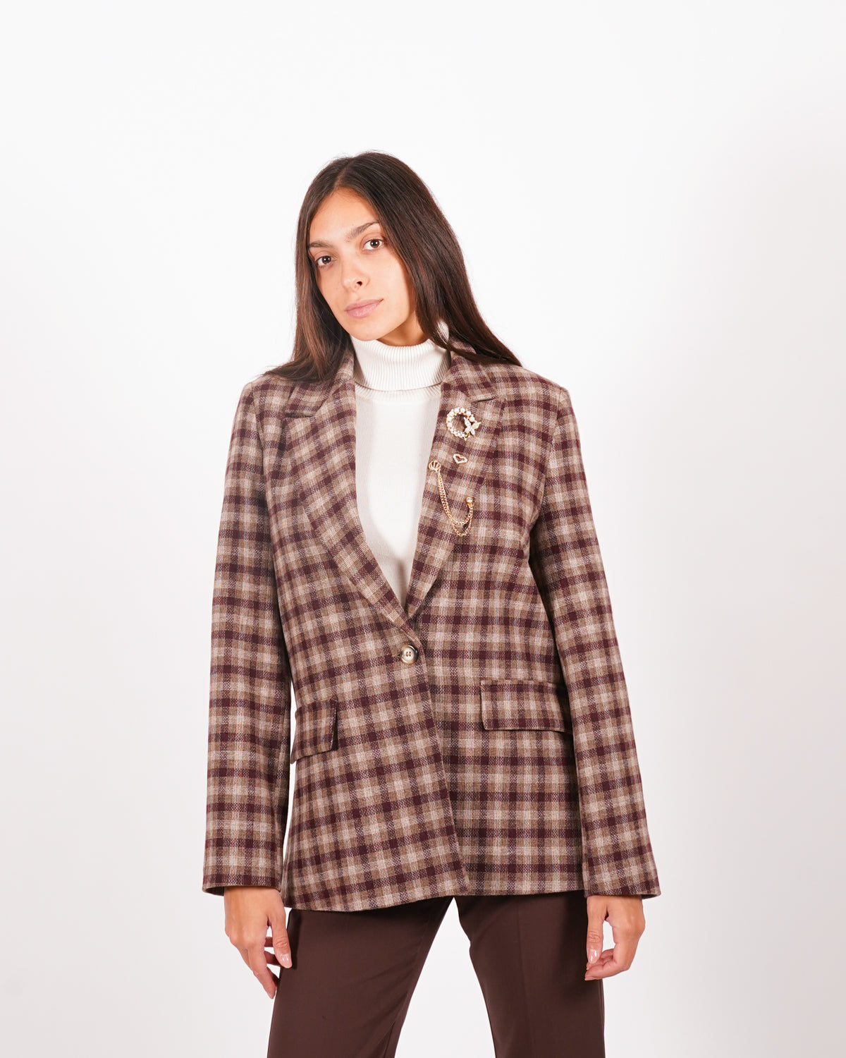 Giacca check monopetto e spille sul revere - Cosima Uncategorized - Hope Abbigliamento e Accessori Donna Online